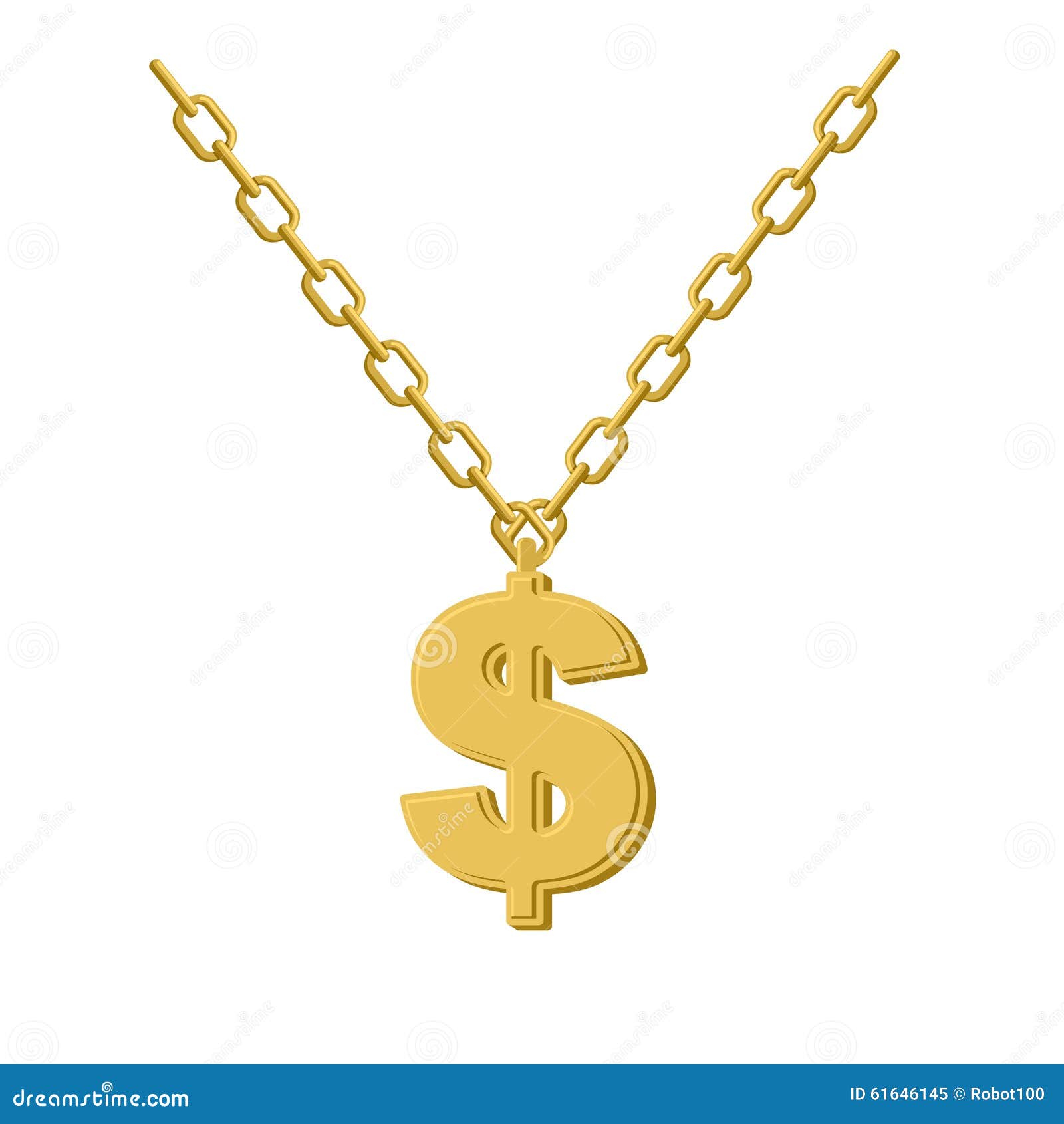 Gold Dollar On Chain. Decoration For Rap Artists. Accessory Of P Stock