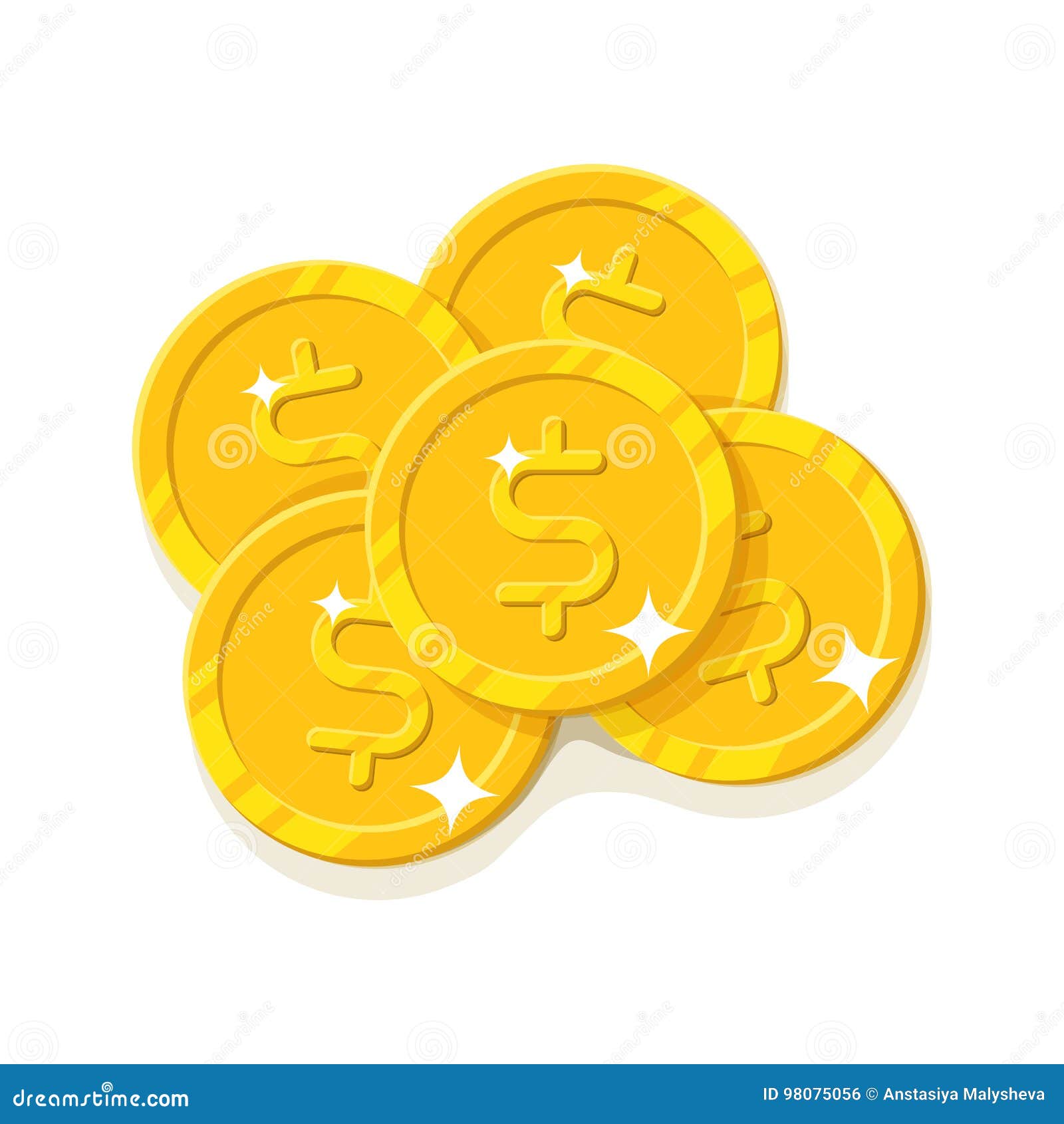 Gold Dollars Coins Cartoon Style Isolated Stock Vector - Illustration of  effect, pile: 98075056