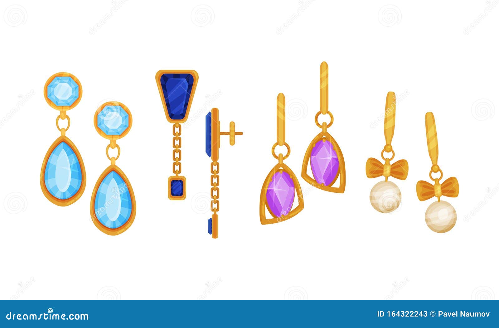 Gold Earings Vector Set. Expensive Detailed Woman Items Stock Vector ...