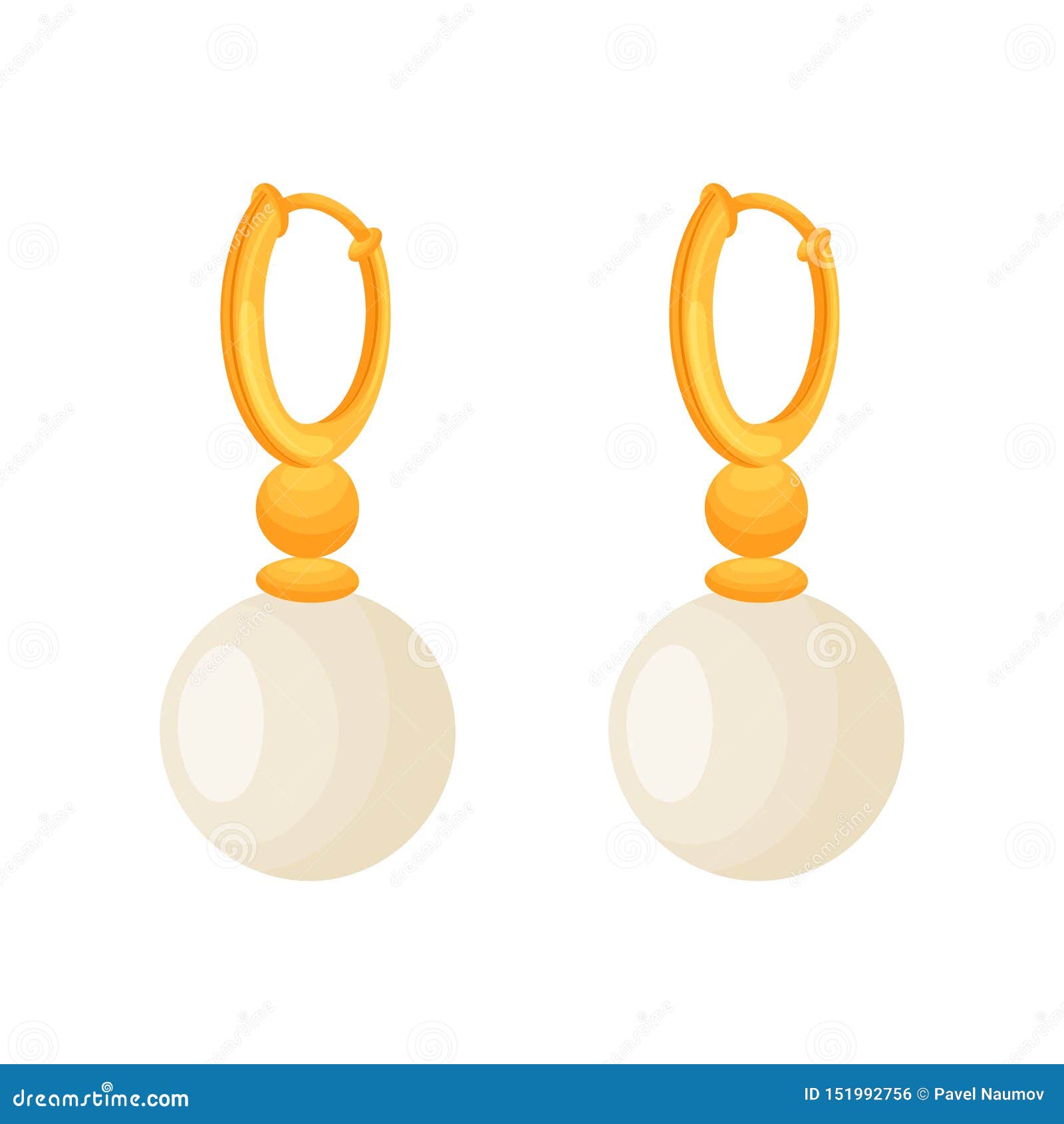 Gold Earrings with Pearls. Vector Illustration on White Background ...
