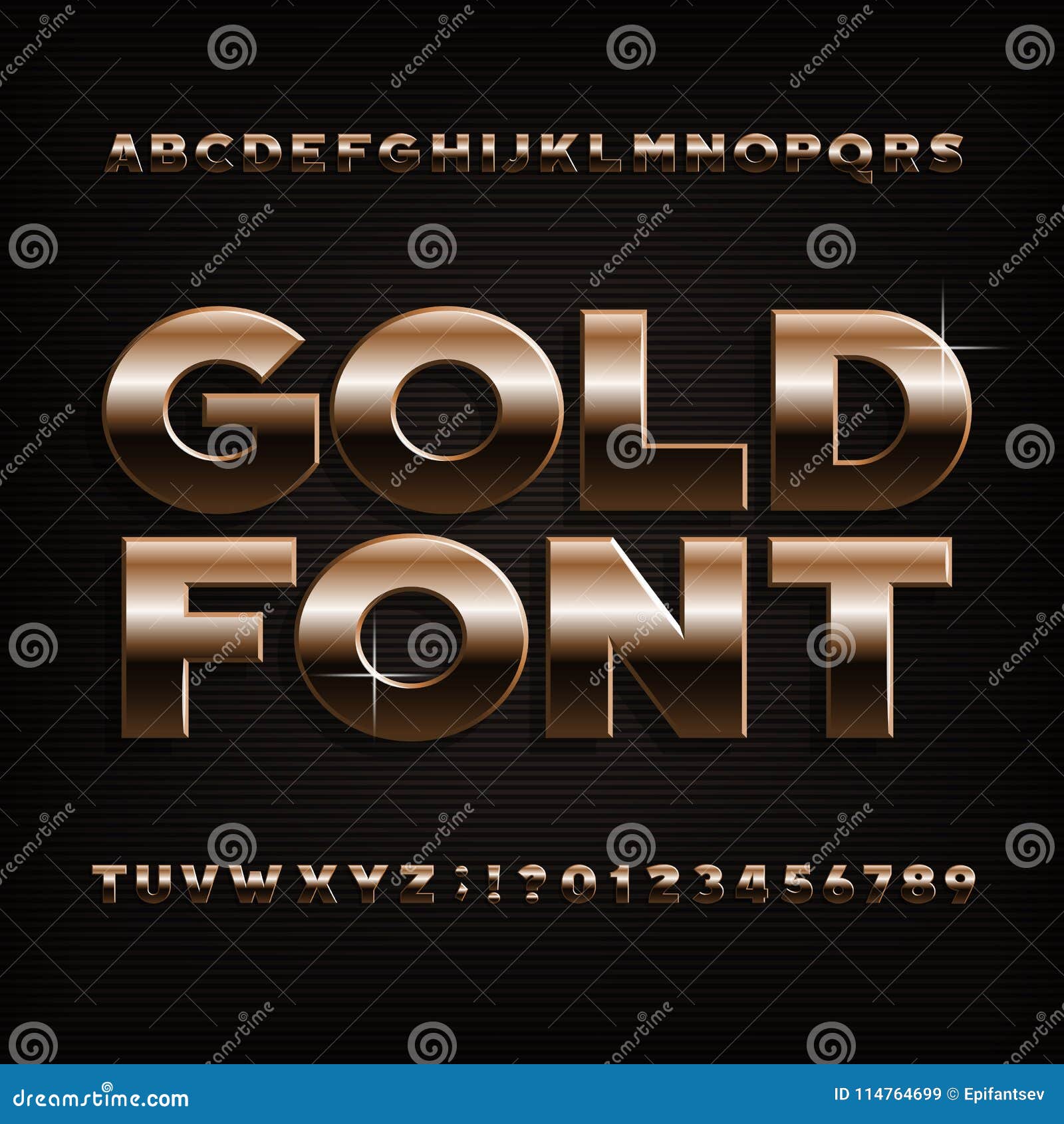 Gold Effect Alphabet Font Bold Metalic Letters Numbers And Symbols Stock Vector