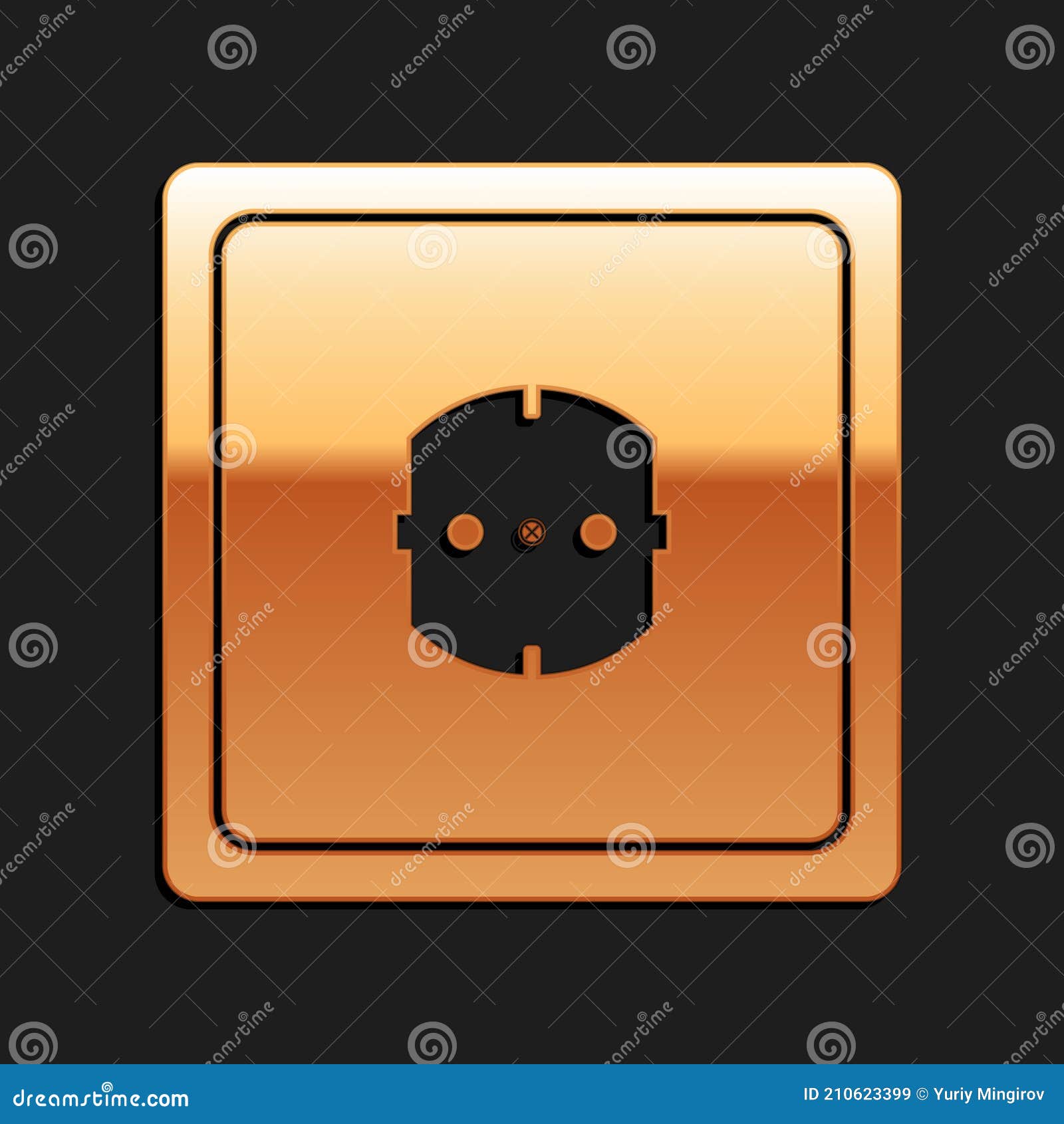 Gold Electrical Outlet Icon Isolated on Black Background. Power Socket