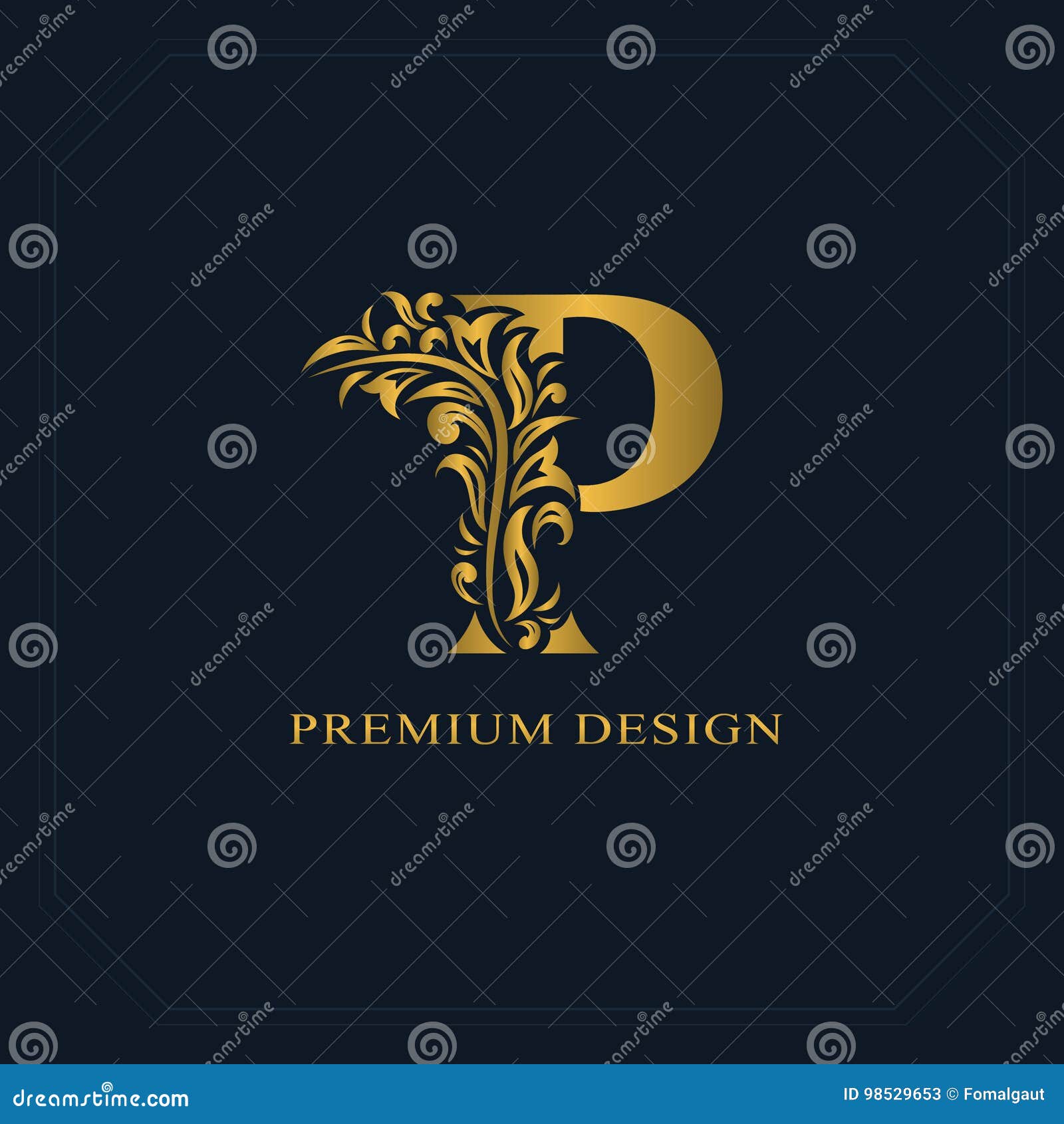 Gold Elegant Letter P. Graceful Style. Calligraphic Beautiful Logo ...
