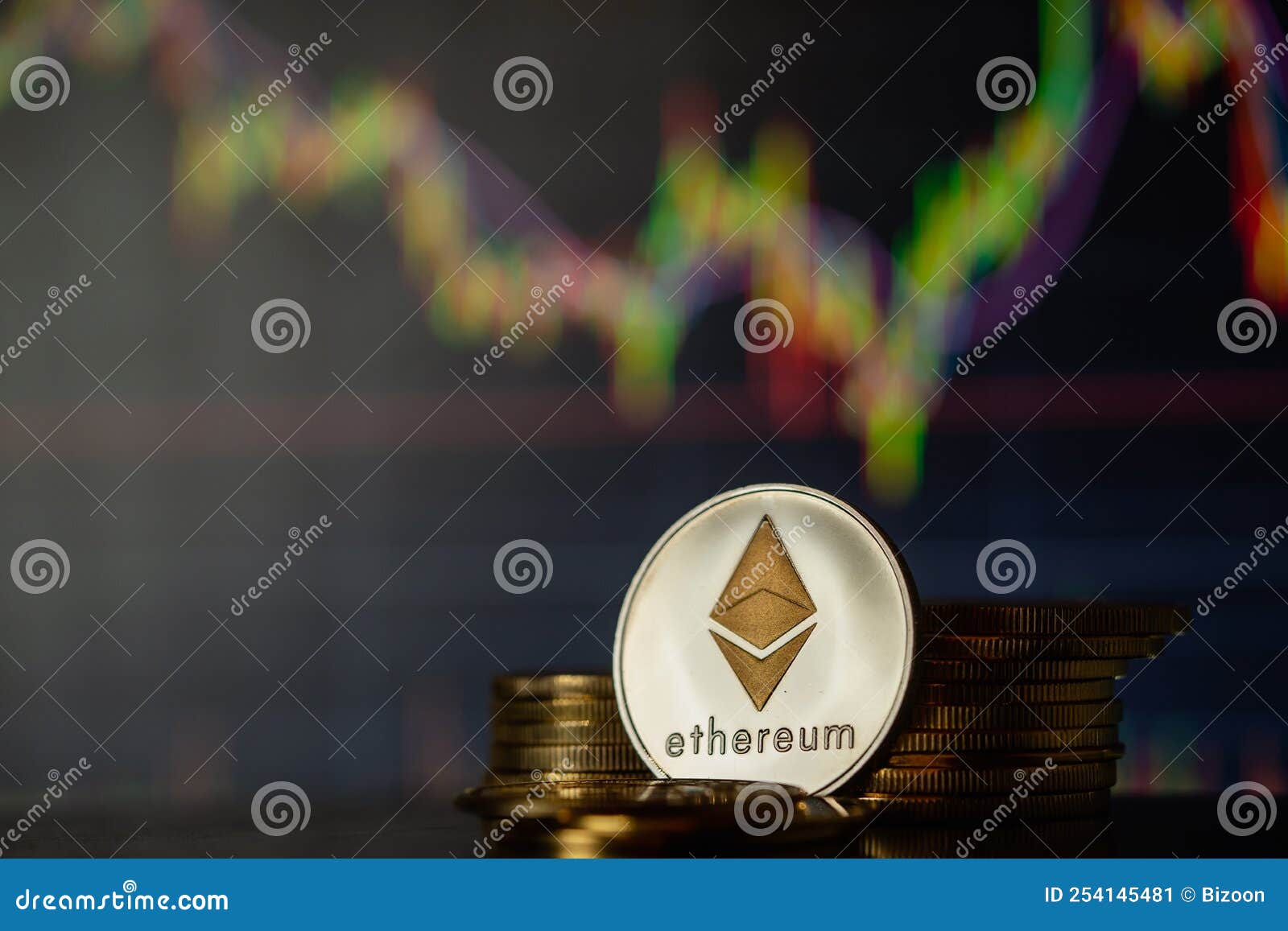 Gold Ethereum with Candle Stick Graph Chart and Digital Background