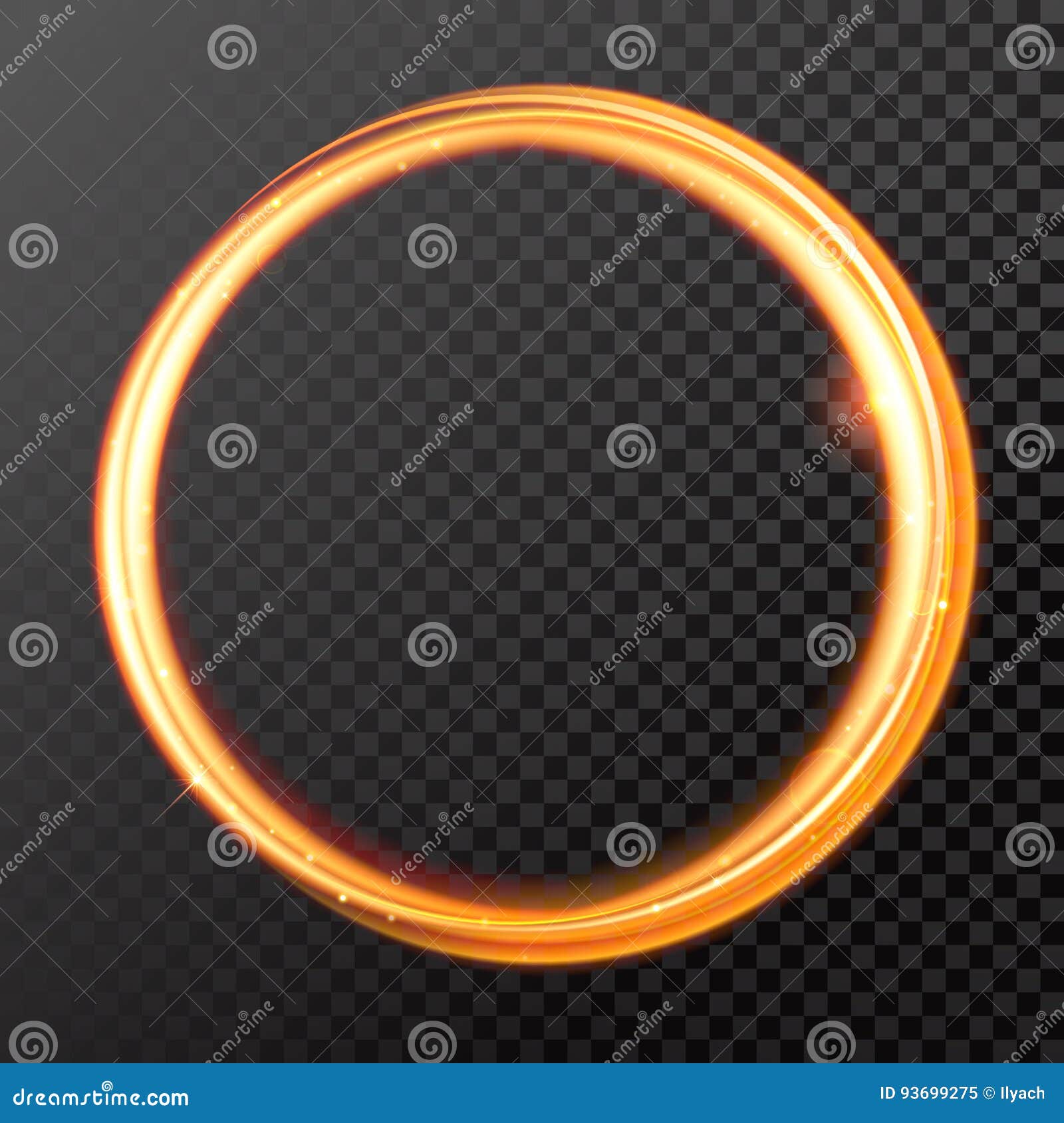Gold Fire or Glow Light Circle with Glitter Effect on Vector