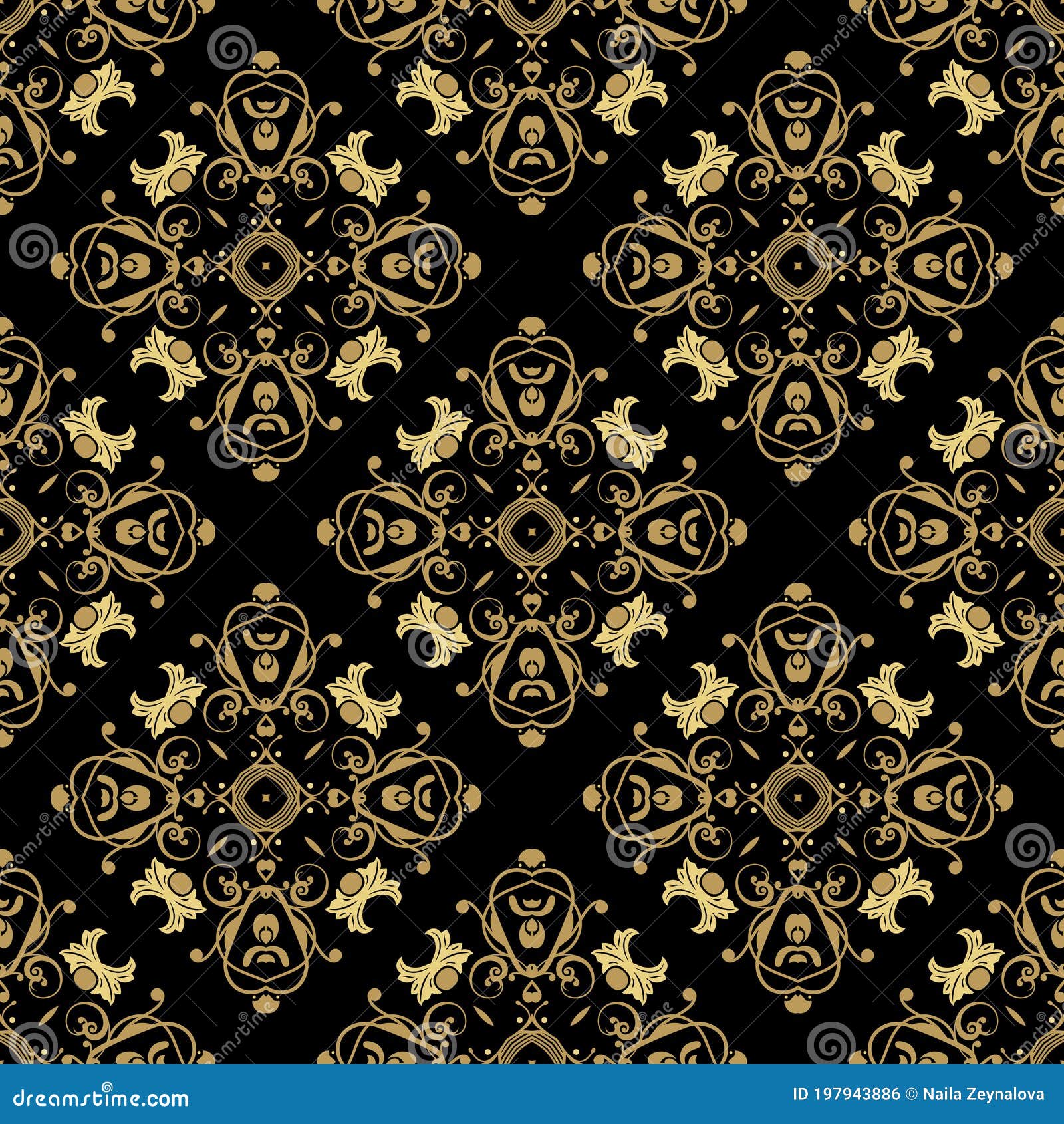 Gold Floral Vintage Seamless Pattern. Ornamental Deco Background ...