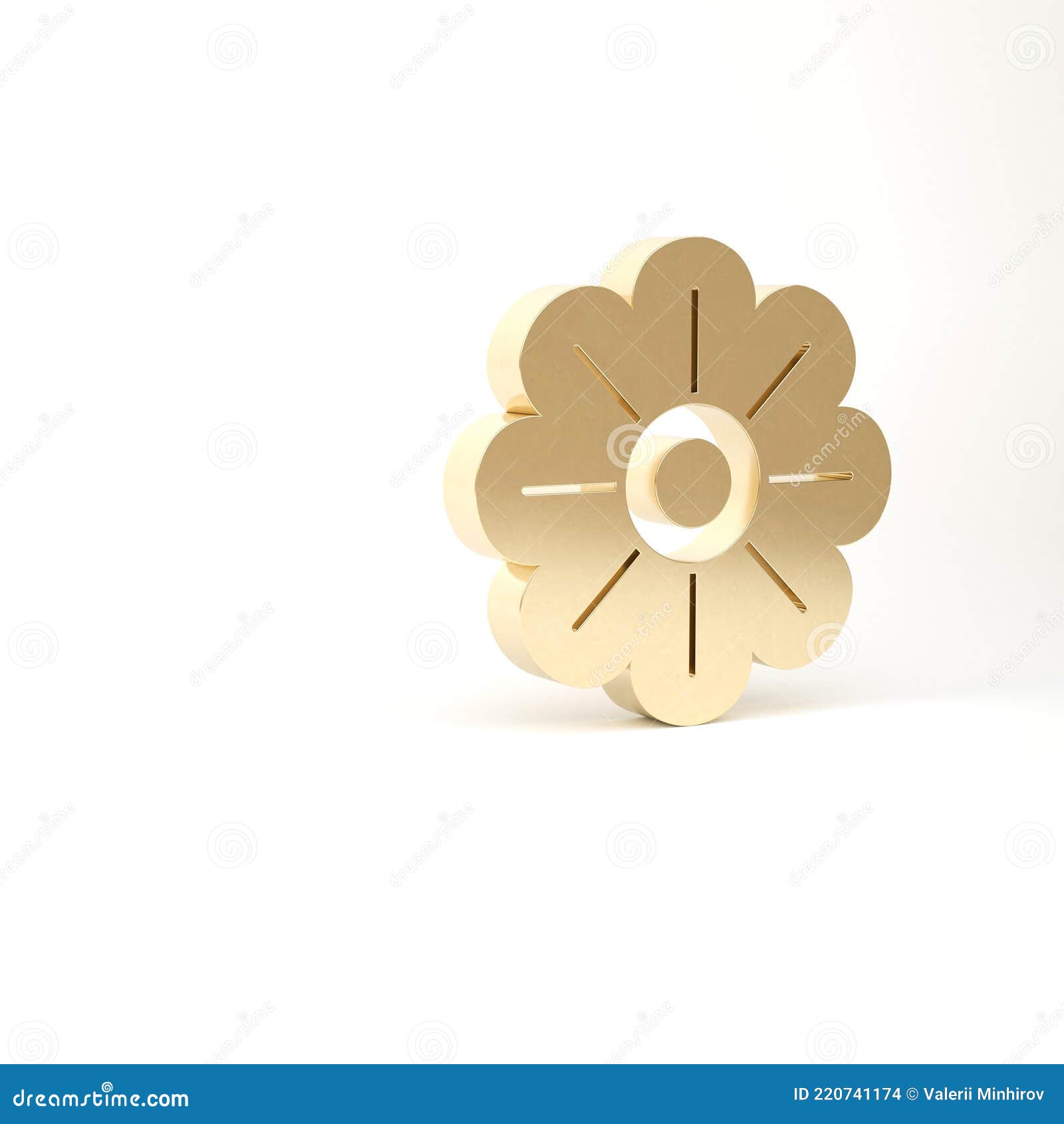 Gold Flower Icon Isolated on White Background. 3d Illustration 3D