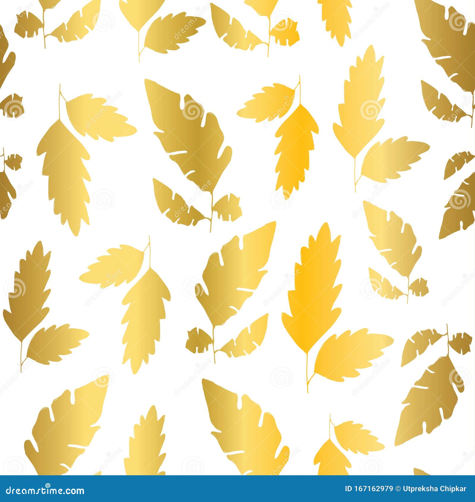 Gold Foil Fall Leaves Seamless Pattern Stock Vector Illustration of