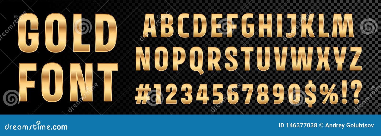 gold font numbers and letters alphabet typography.  golden font type with 3d gold effect