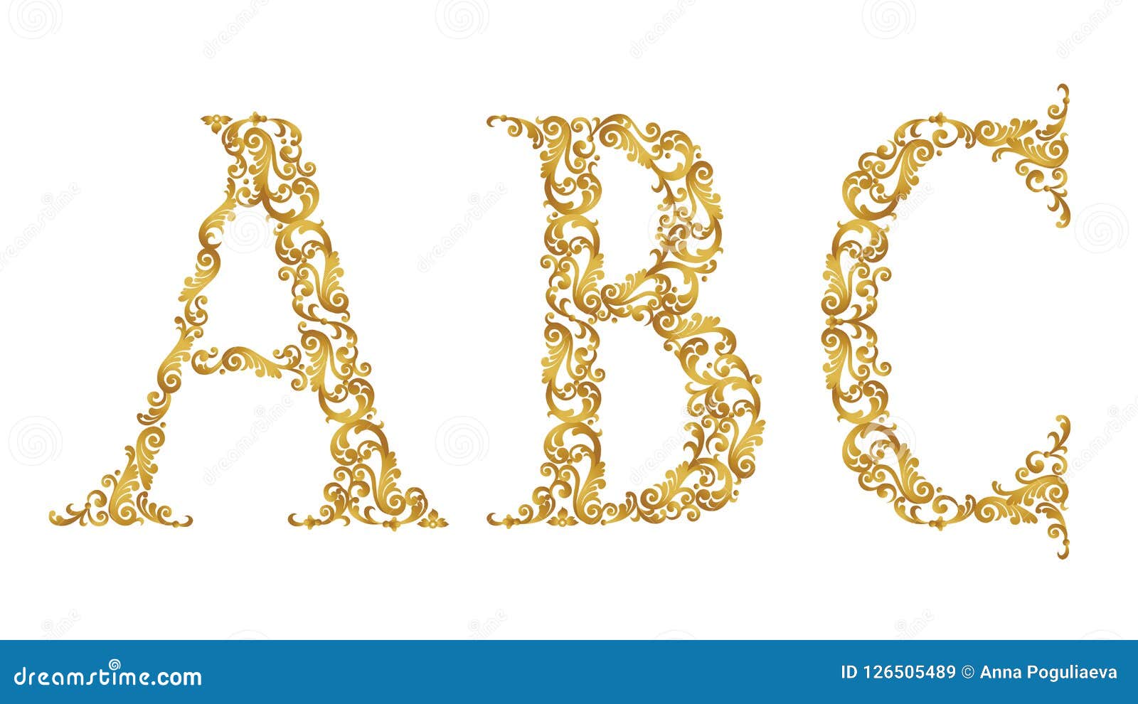 Golden Vintage Font Type Letters A B C Uppercase Stock Illustration