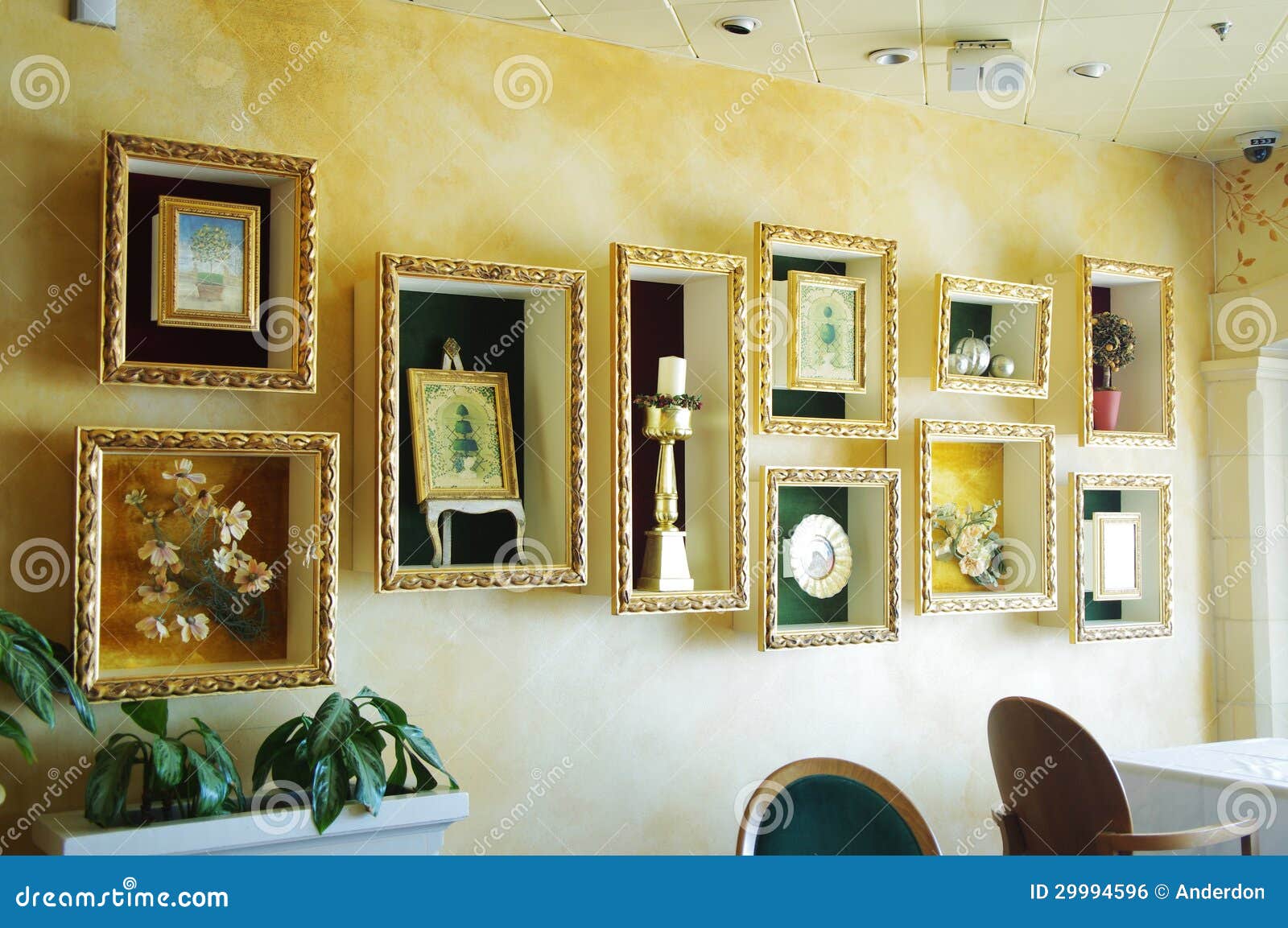 Wall flowers decoration editorial photo. Image of gold 29994596
