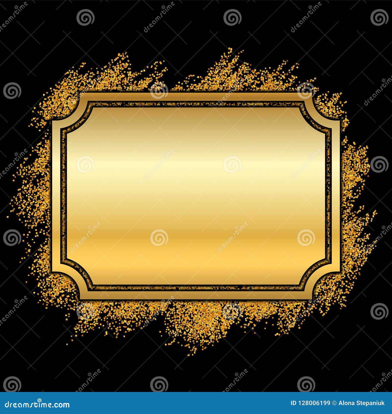 Gold Frame. Beautiful Golden Glitter Design. Vintage Style Decorative Border,  Isolated Black Background Stock Vector - Illustration of copy, elegant:  128006199