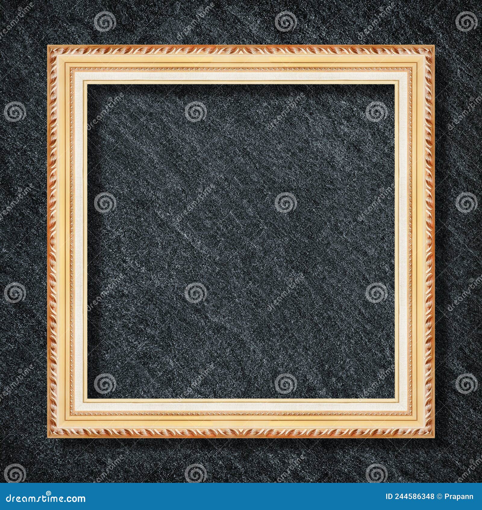 Golden Frame on Dark Grey Black Slate Background or Texture Stock Photo