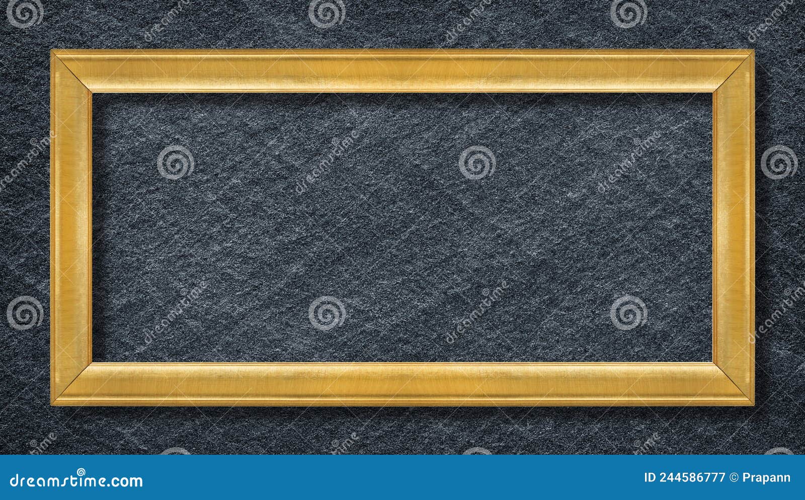 Golden Frame on Dark Grey Black Slate Background or Texture Stock Image