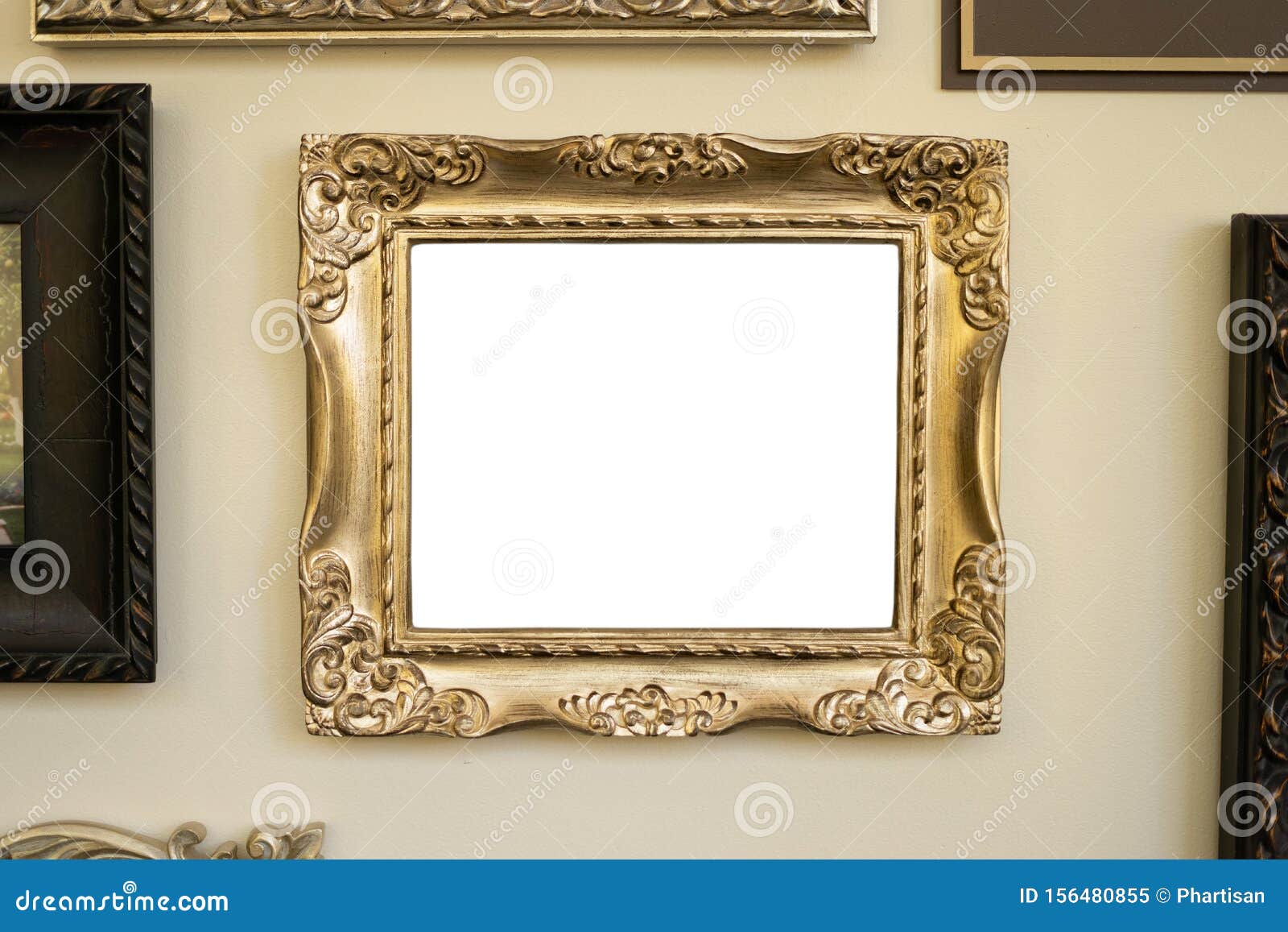Gold Frame on Wall, Blank Picture for Your Content Stock Image Image