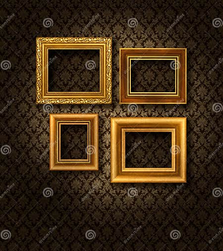 Gold frames damask wall stock illustration. Illustration of yellow ...