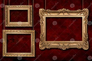 Gold Frames Hanging from Wire Poles Stock Photo - Image of frame ...