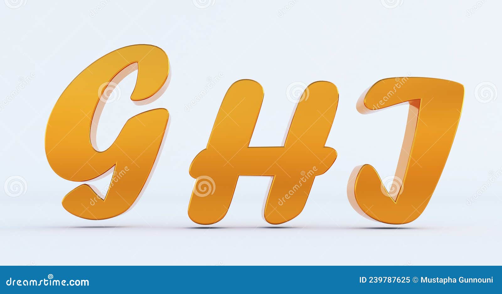 gold ghj letters  on white background, education concept. g, h, j