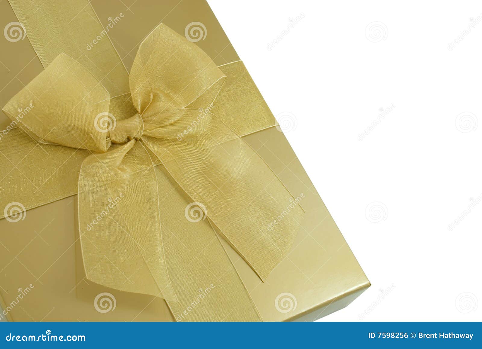 Gold gift box with bow isolated on white