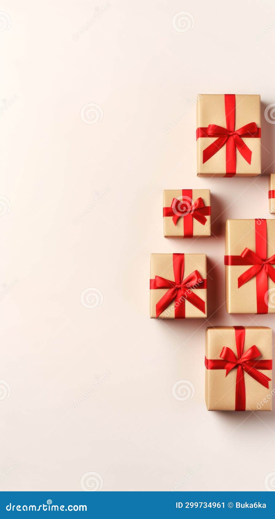 Gold Gift Boxes on a Solid Beige Background with Copy Space on the Left