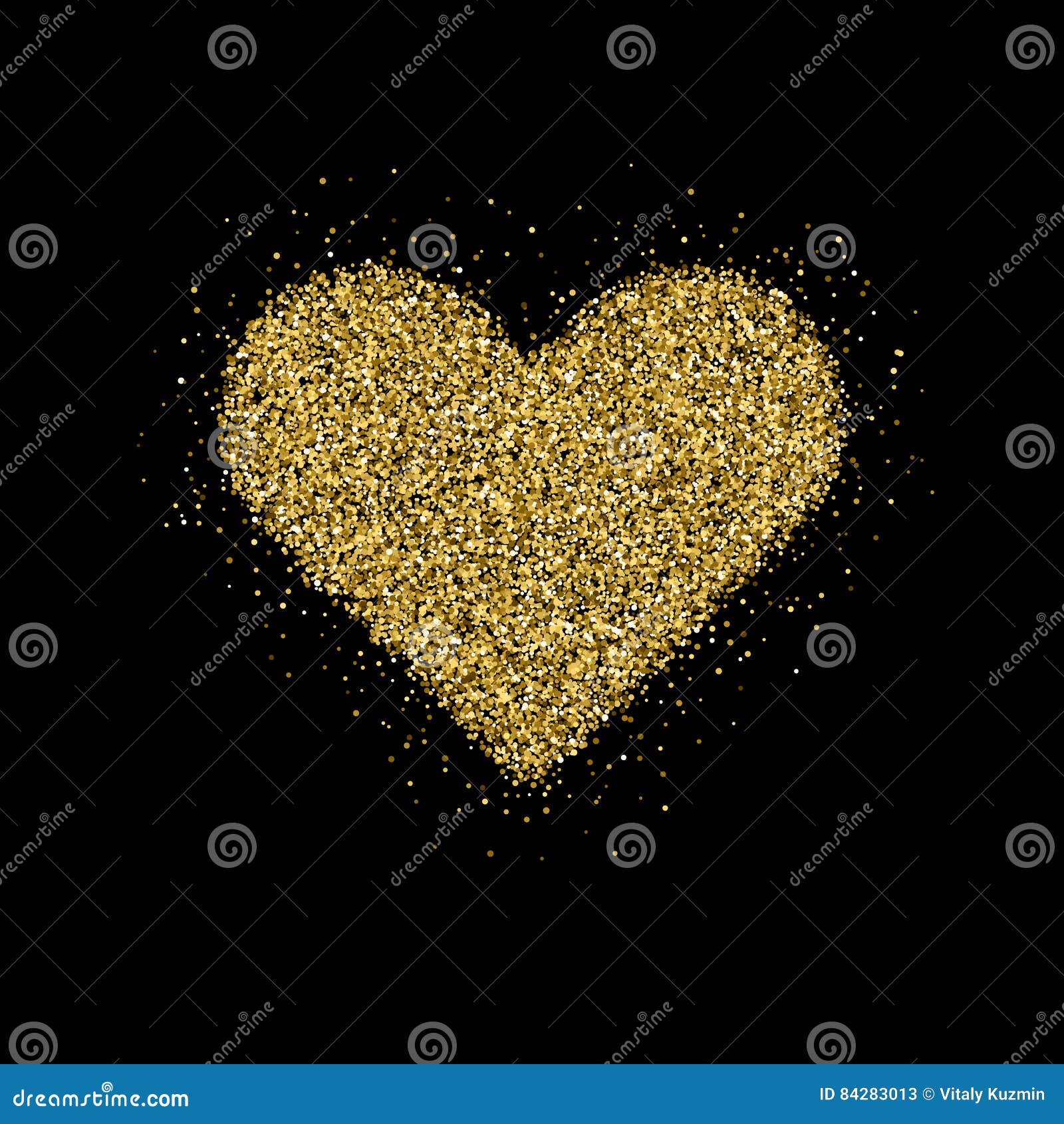 Gold Glitter Heart Seamless Pattern. Symbol of Love, Valentine Day