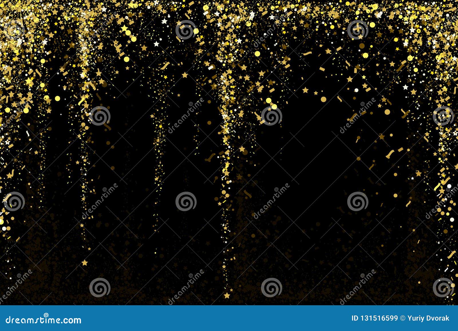 Gold Glitter Confetti Texture on a Black Background. Golden Explosion