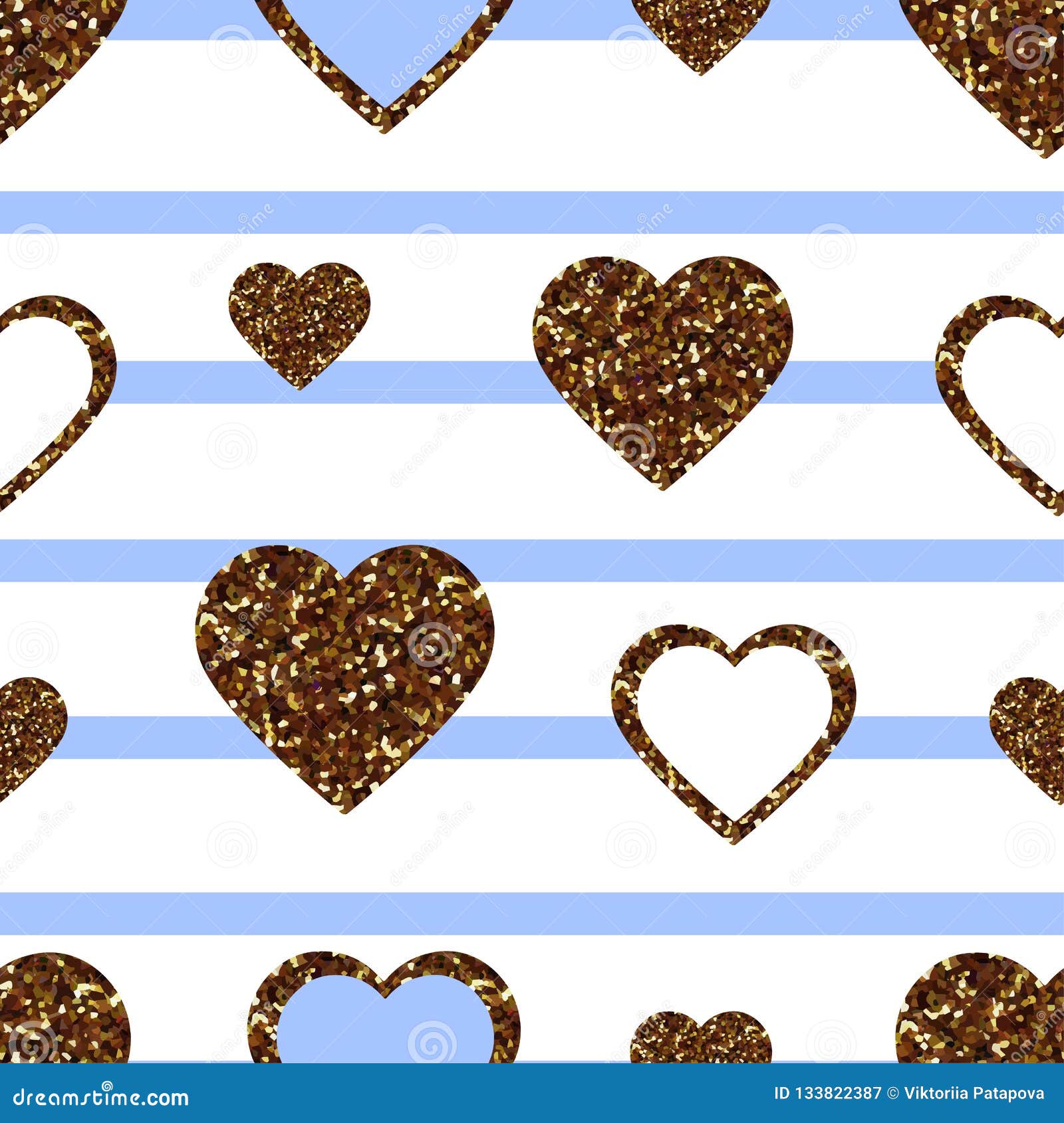 Seamless pattern background with gold glitter hearts. Vector