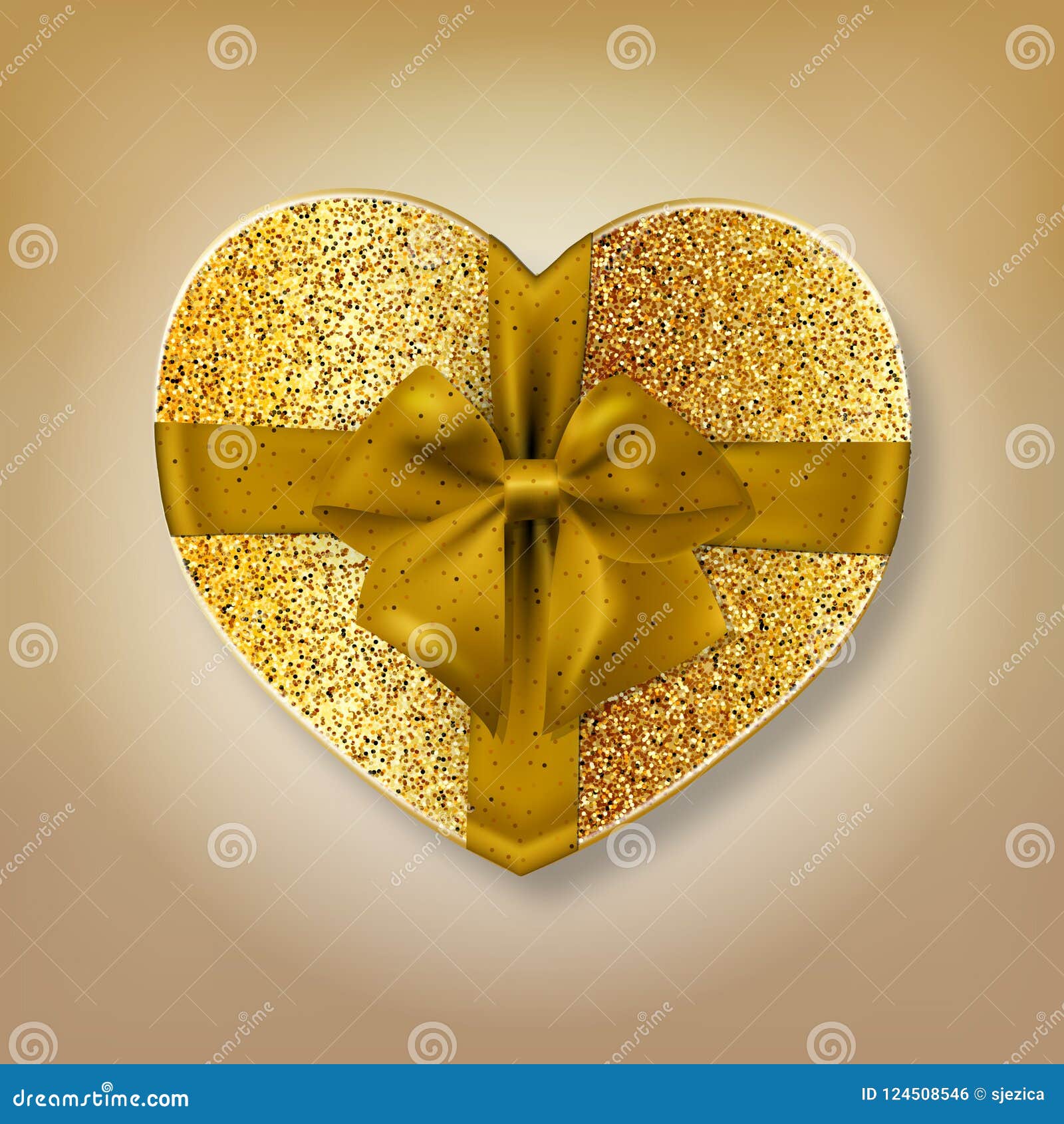 Gold Glitter Heart Shape Gift Box Stock Vector - Illustration of