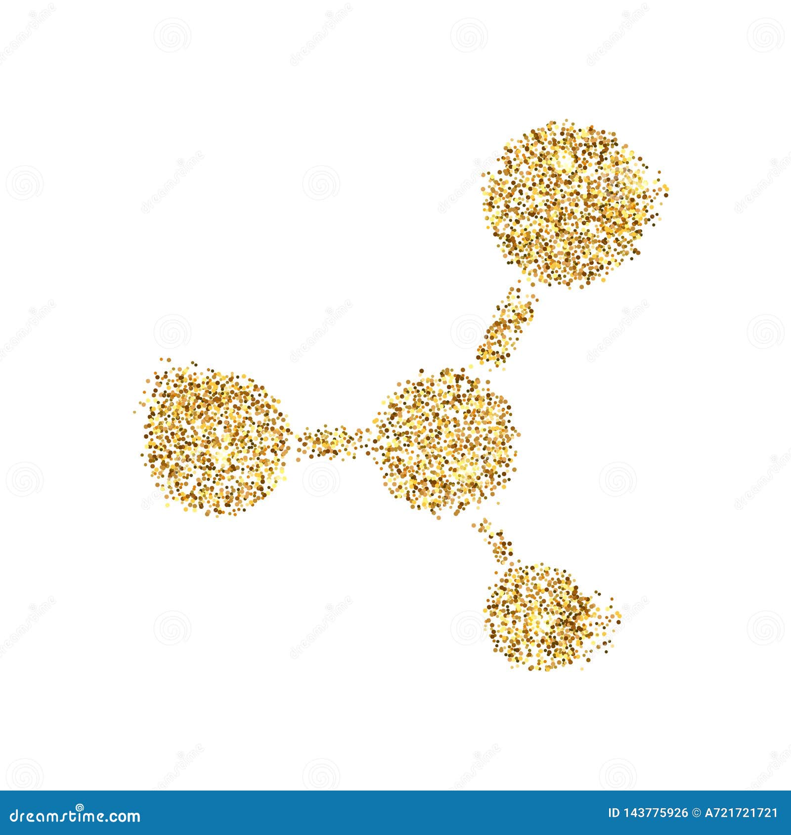 gold glitter icon of moleculas  on background. art creative concept  for web, glow light confetti, bright