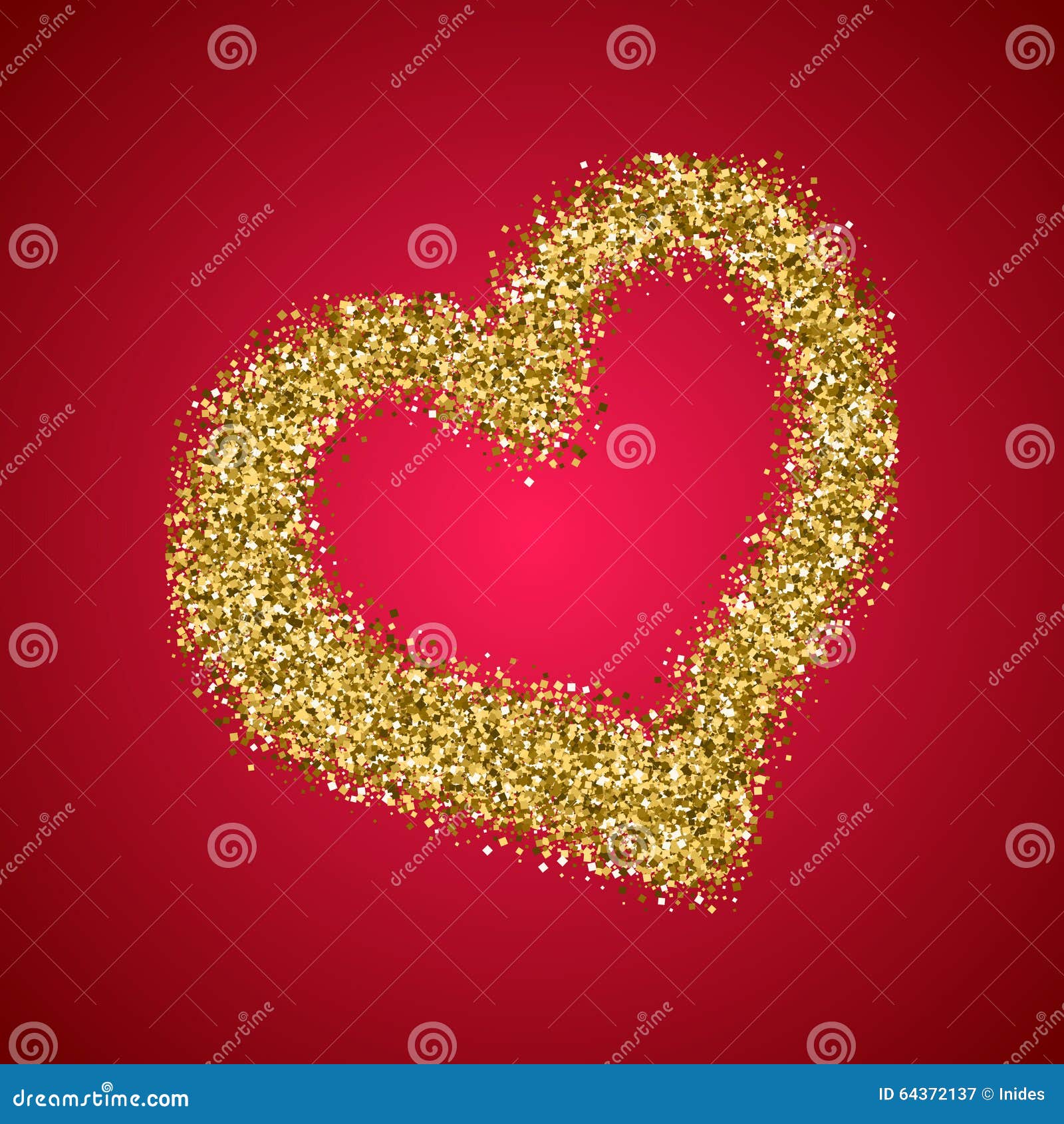 Gold Glitter Valentines Day Heart on Red Gradient Stock Vector