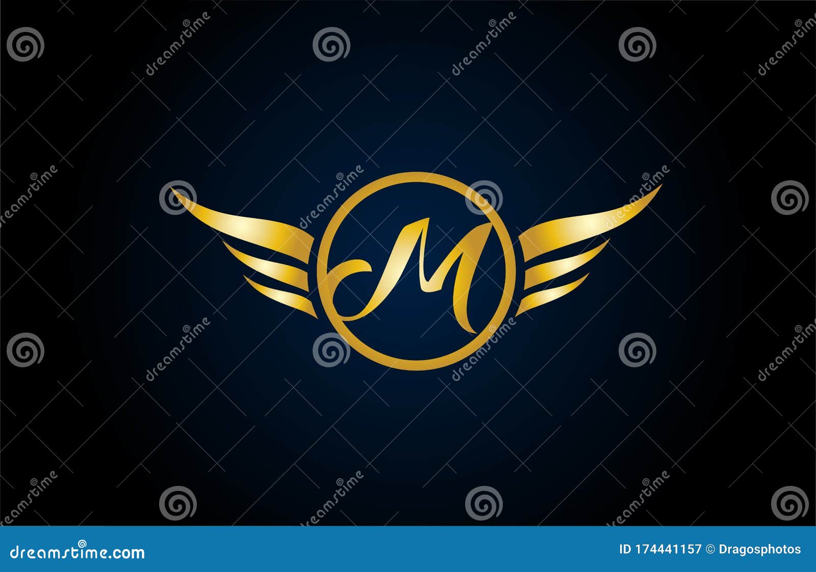 Gold Golden M Wing Wings Alphabet Letter Logo Icon with Classy ...