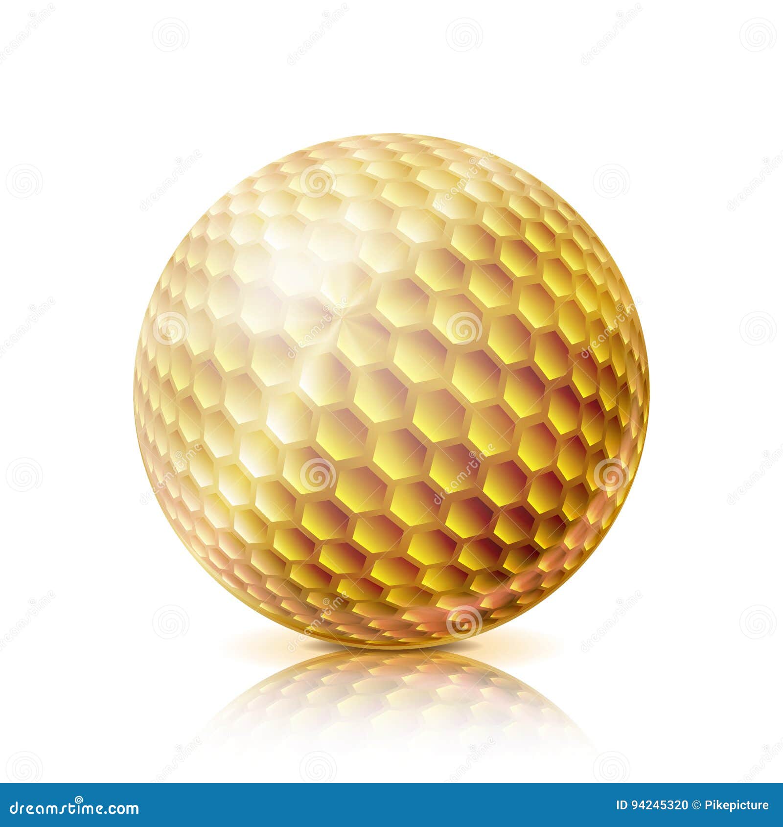 Gold Golf Ball. 3D Realistic Vector Illustration. Isolated on White ...