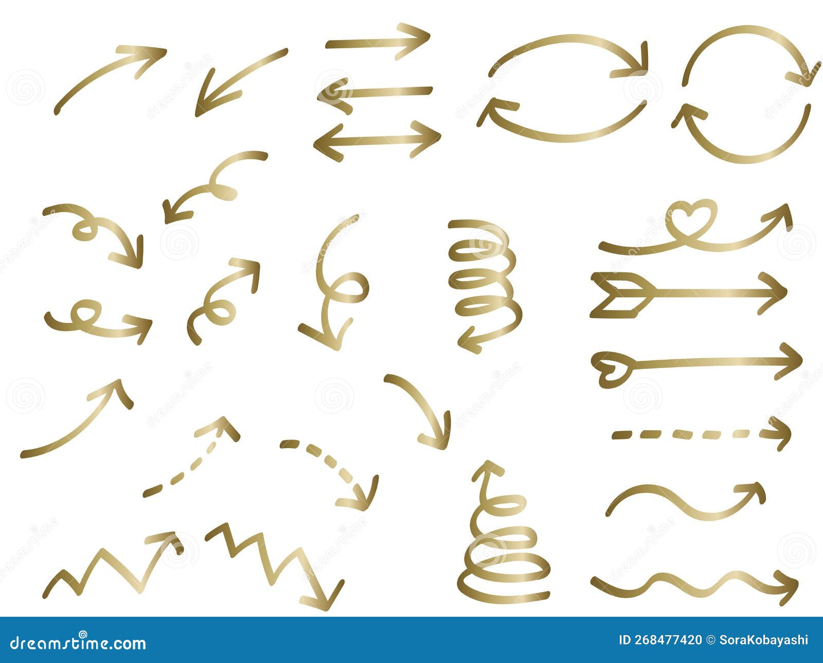 Gold Gradation Handwriting Arrow Set Stock Vector Illustration of