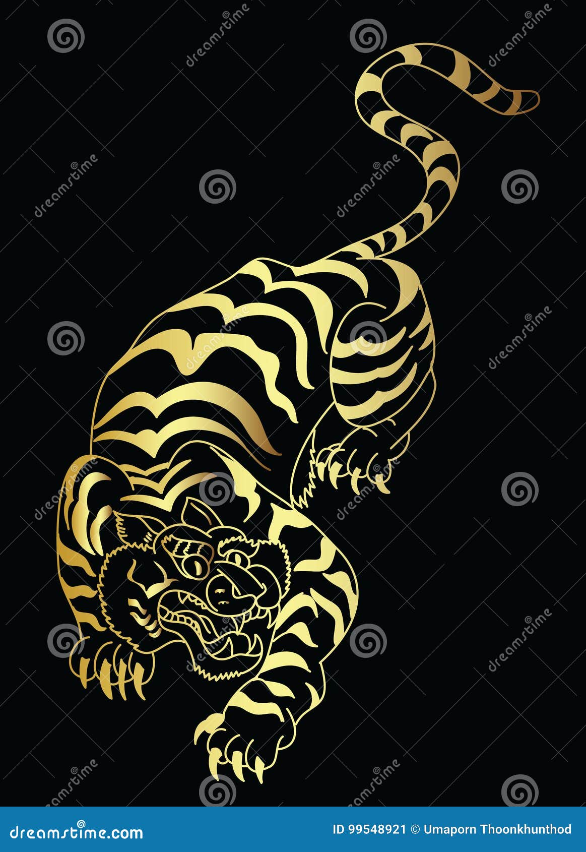 Gold Japanese Tiger Tattoo Design Vector Stock Vector - Illustration of  dragon, concept: 99548921