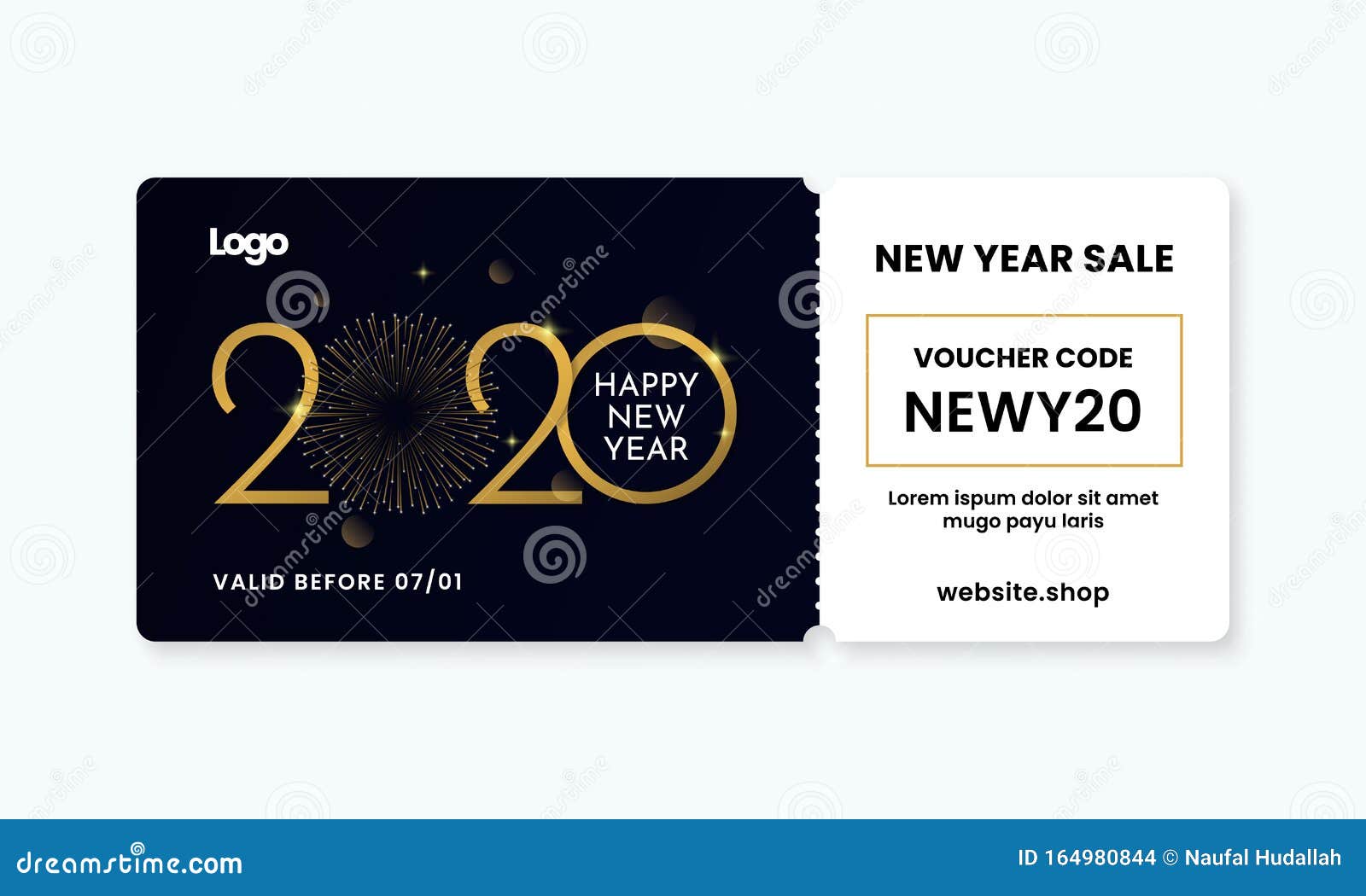 Gold Happy New Year 2020 Voucher Gift Template Vector