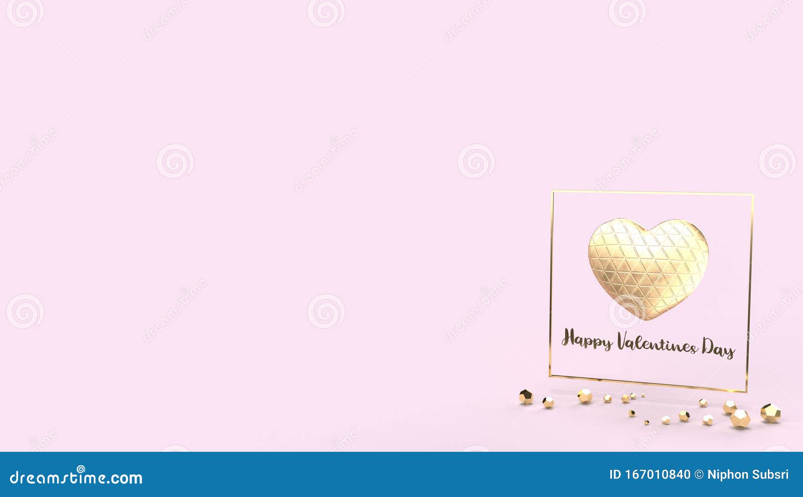 Gold Heart and Gold Fram on Pink Background 3d Rendering for Valentine ...