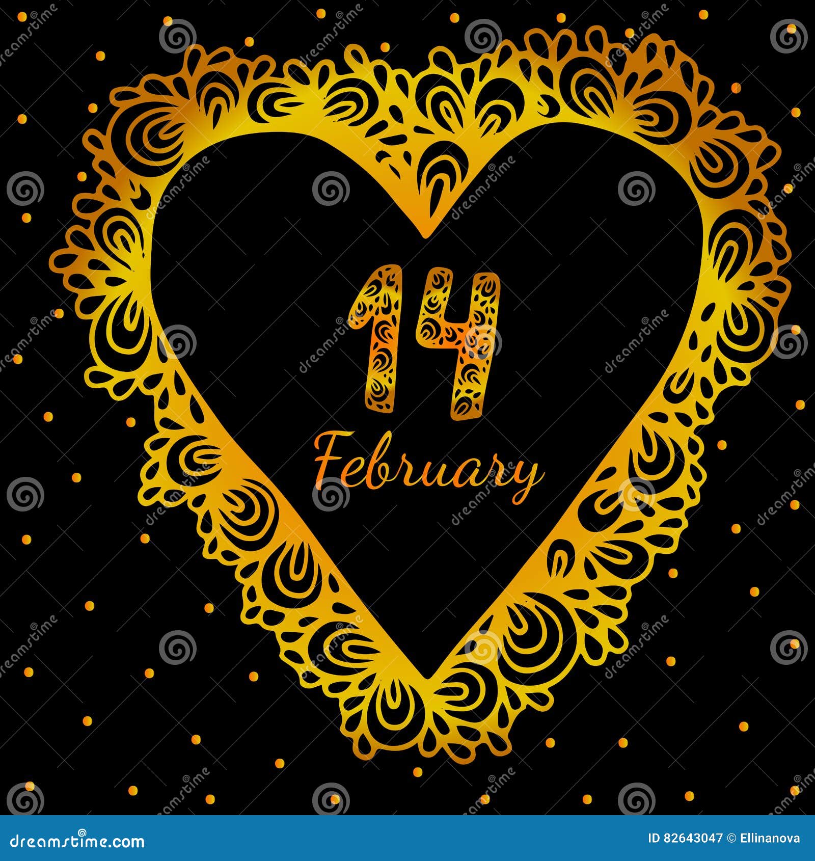 Gold Heart Frame Shaped with Fourteenth February Text Stock Vector ...