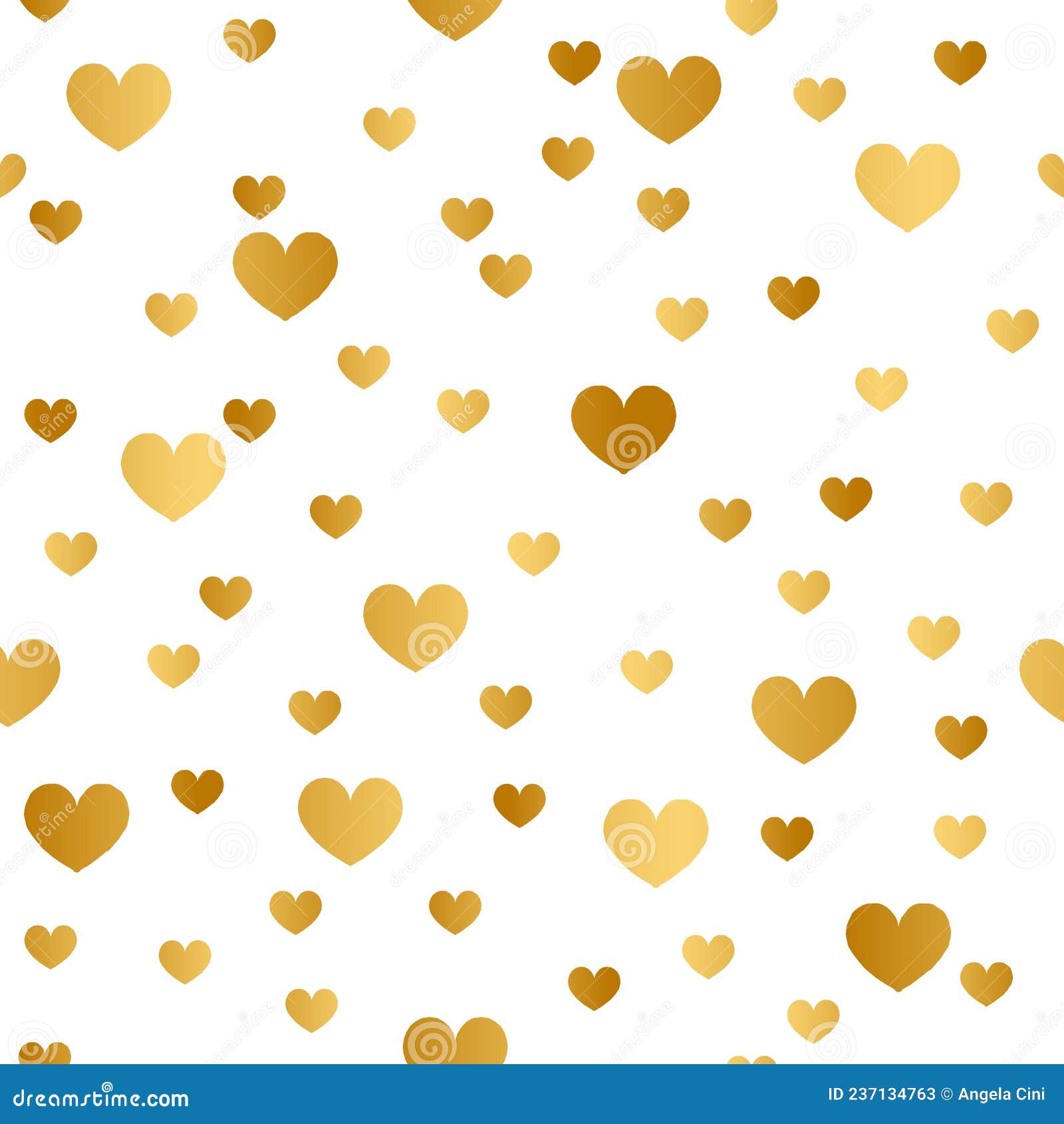 Gold Heart Seamless Pattern Design on White Background Stock Vector