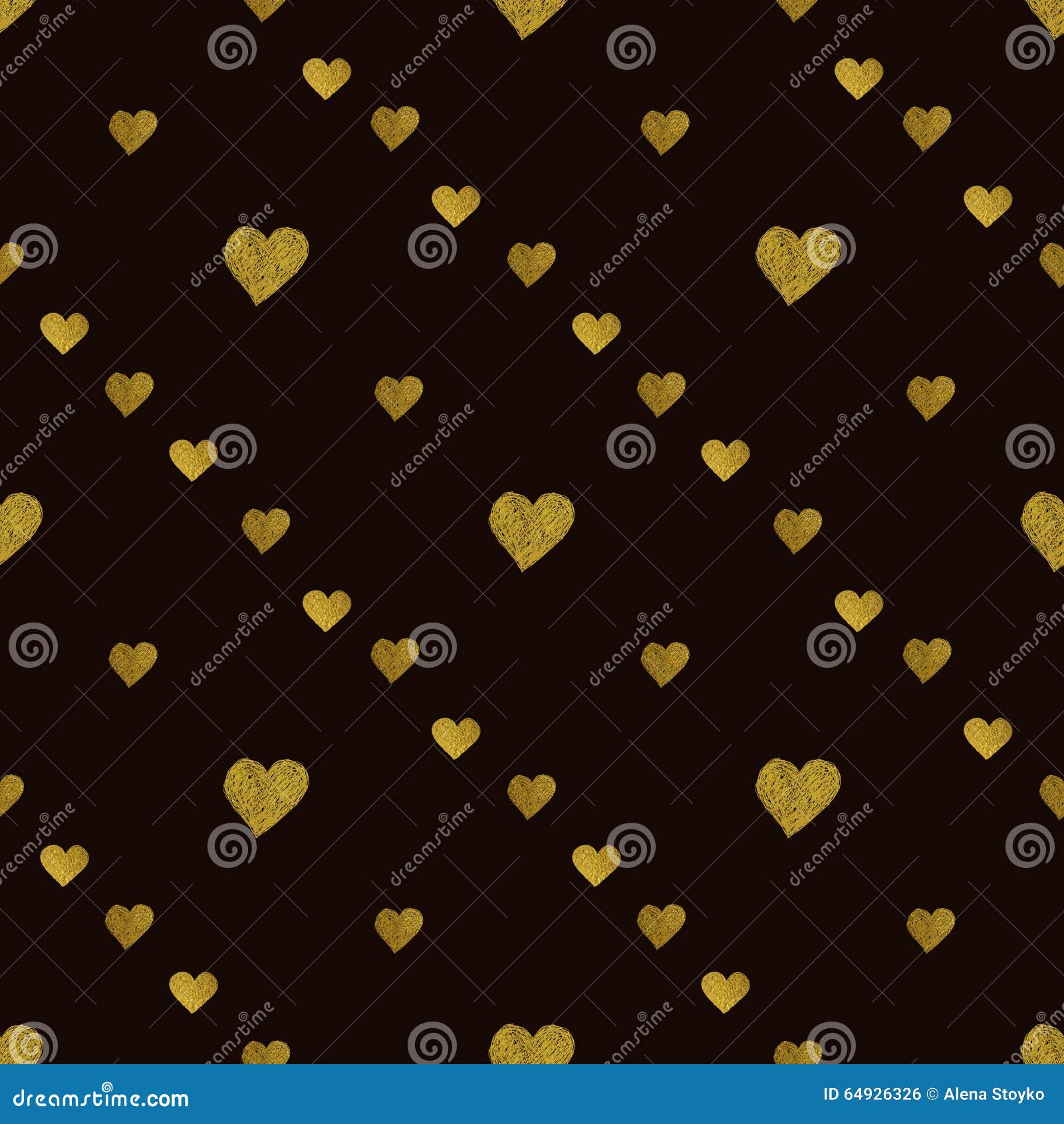 Gold Hearts on Black Background. Seamless Pattern Stock Vector Illustration of amour, heart