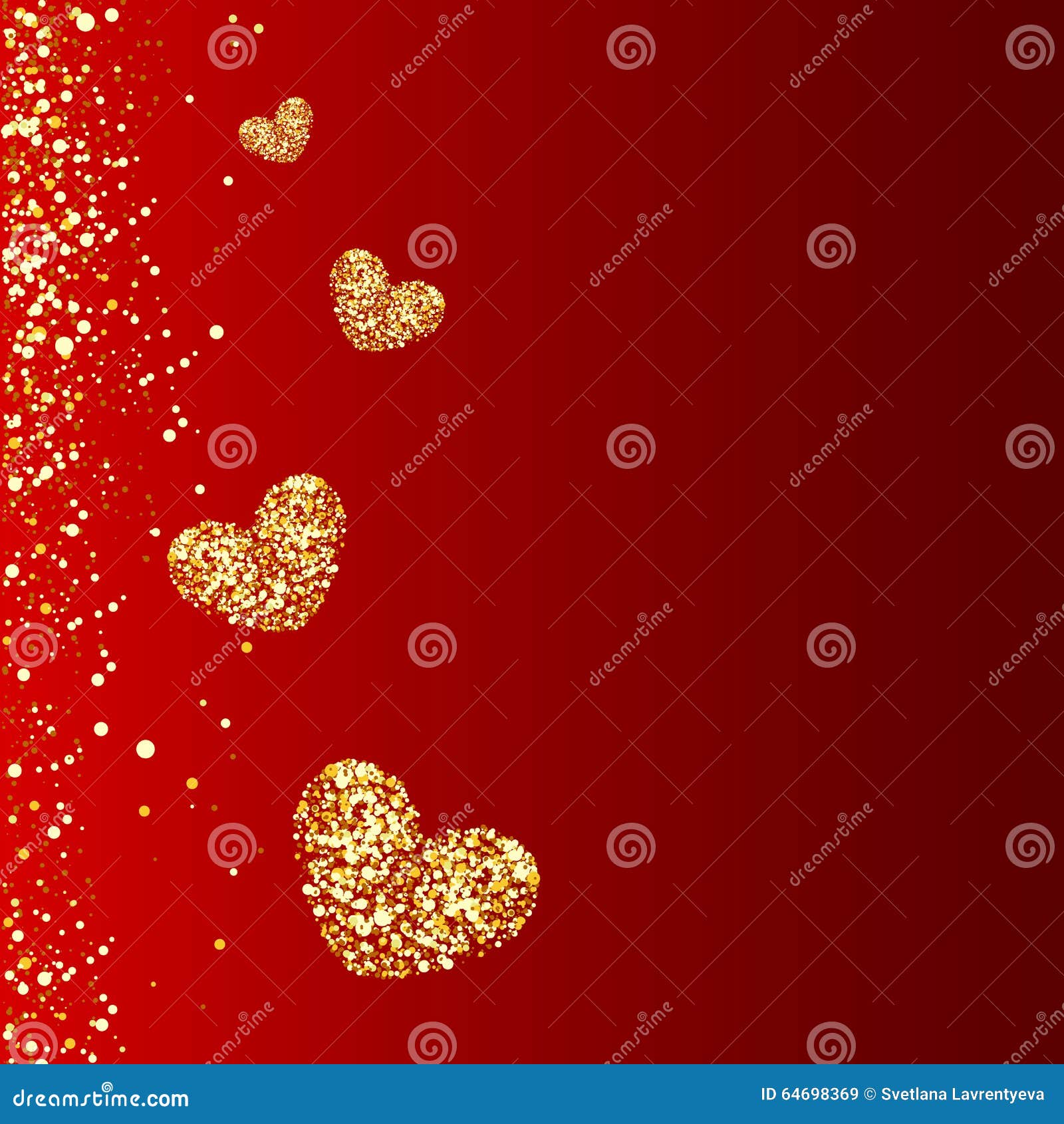 Gold Hearts On A Red Background, Stock Vector Image 64698369