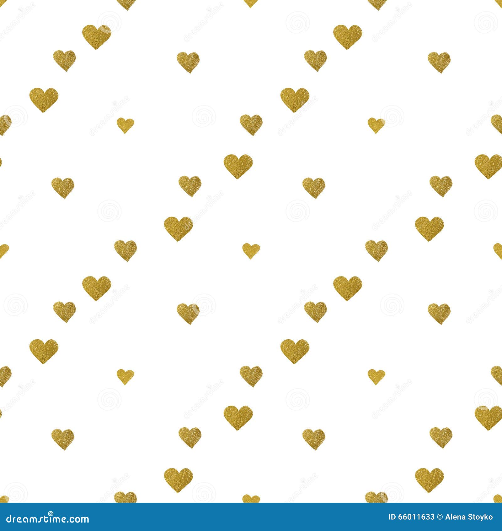 Gold Hearts on White Background. Seamless Pattern Stock Vector