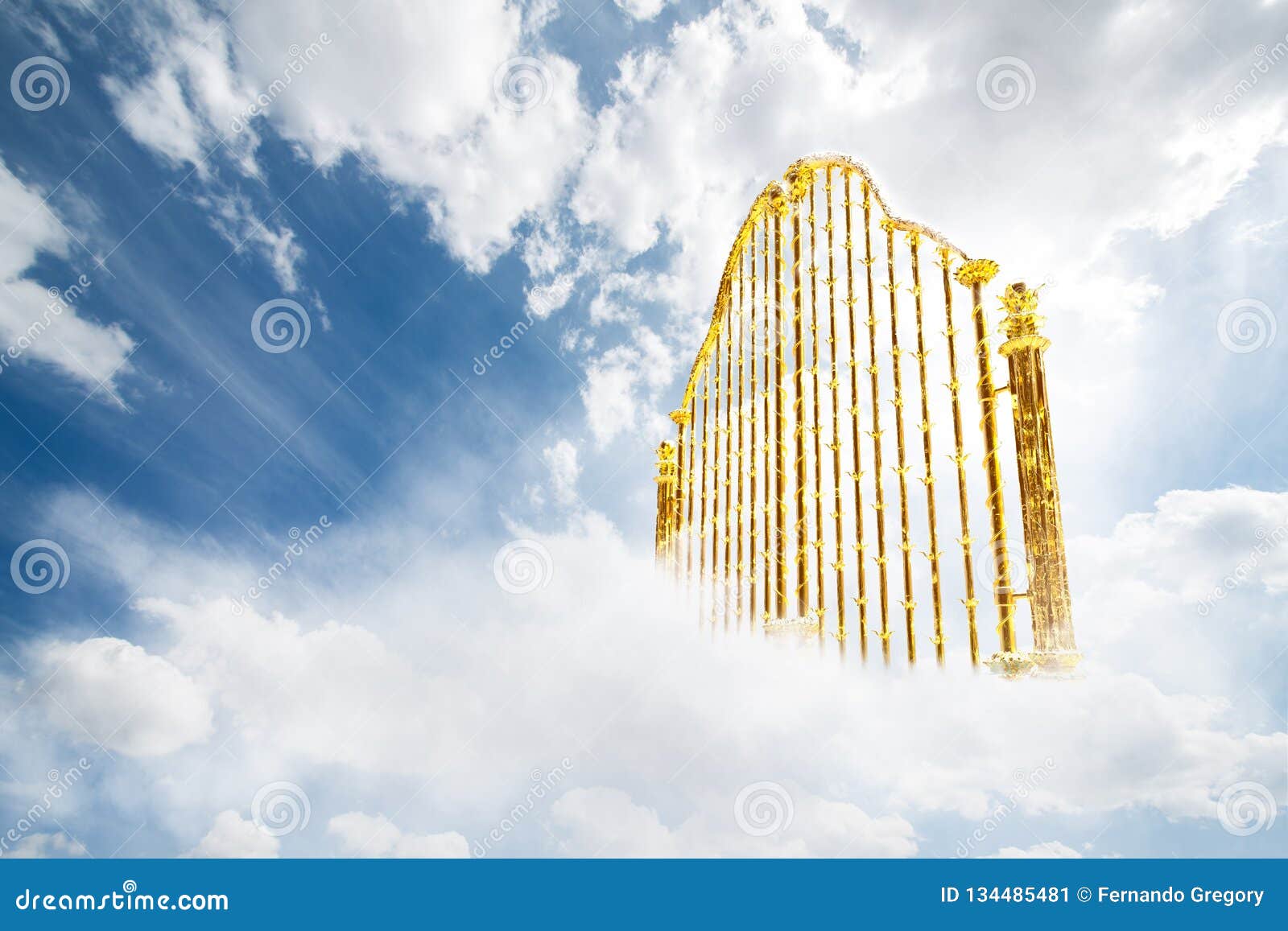Gold Heavens Gate in the Sky / 3D Illustration Stock Illustration -  Illustration of light, eternity: 134485481