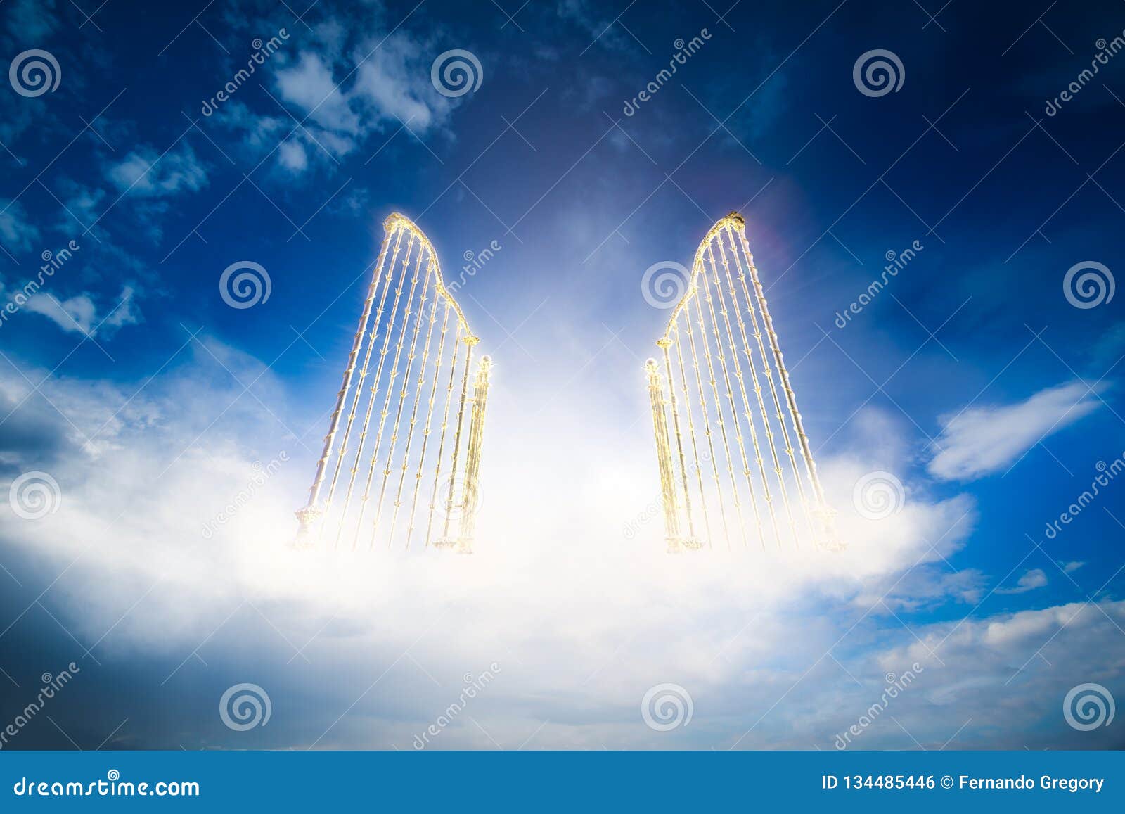 gold heavens gate in the sky / 3d 