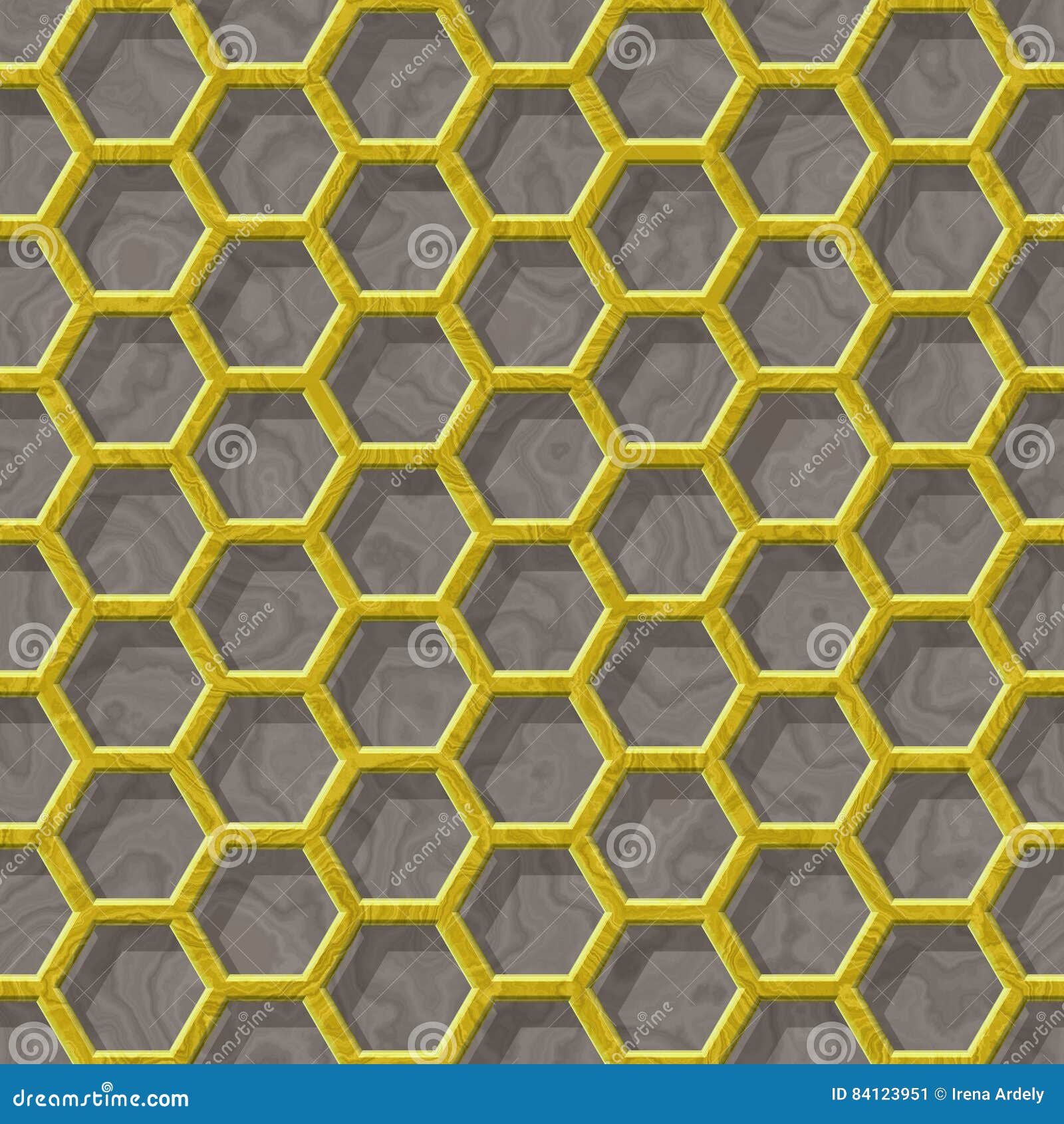 Gold Hexagon Wire Mesh on Gray Marble Background - Seamless Background