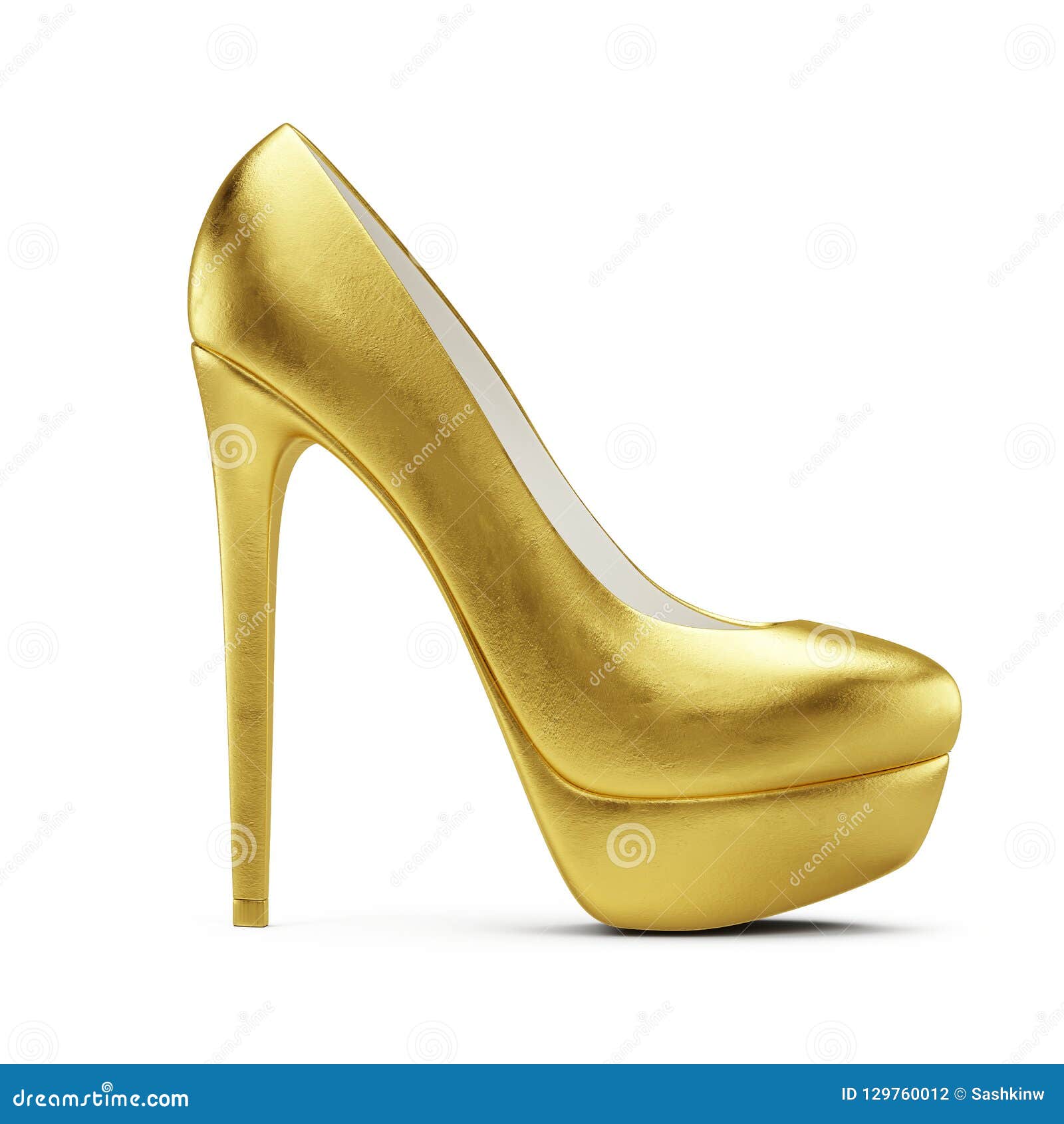 Gold High Heel Shoes Isolated on White Stock - Illustration of clothing, beauty: 129760012