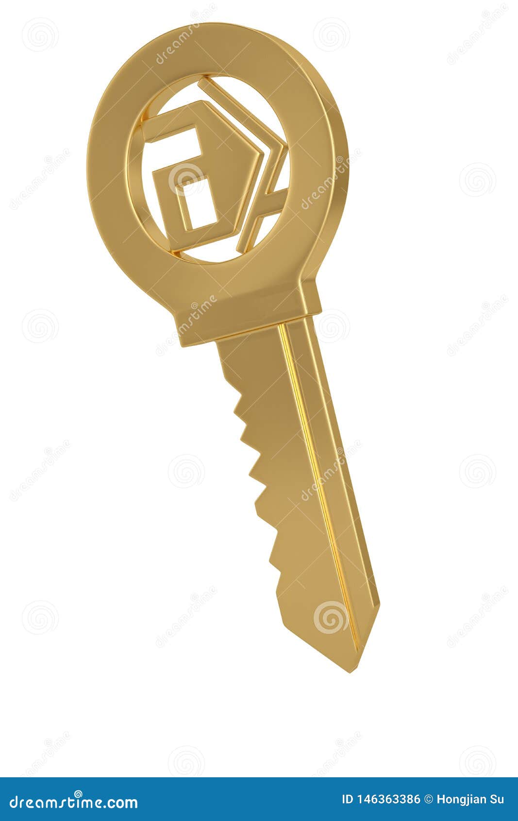 Gold House Key Isolated on White Background 3D Illustration Stock