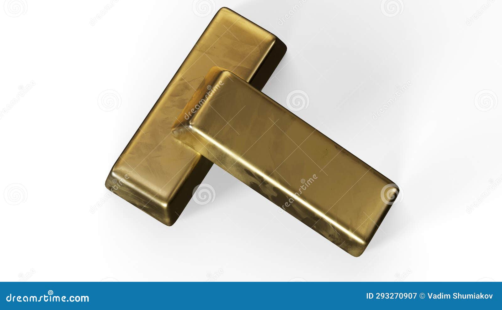 Gold Ingots or Golden Bullions 3d Render on White Stock Illustration
