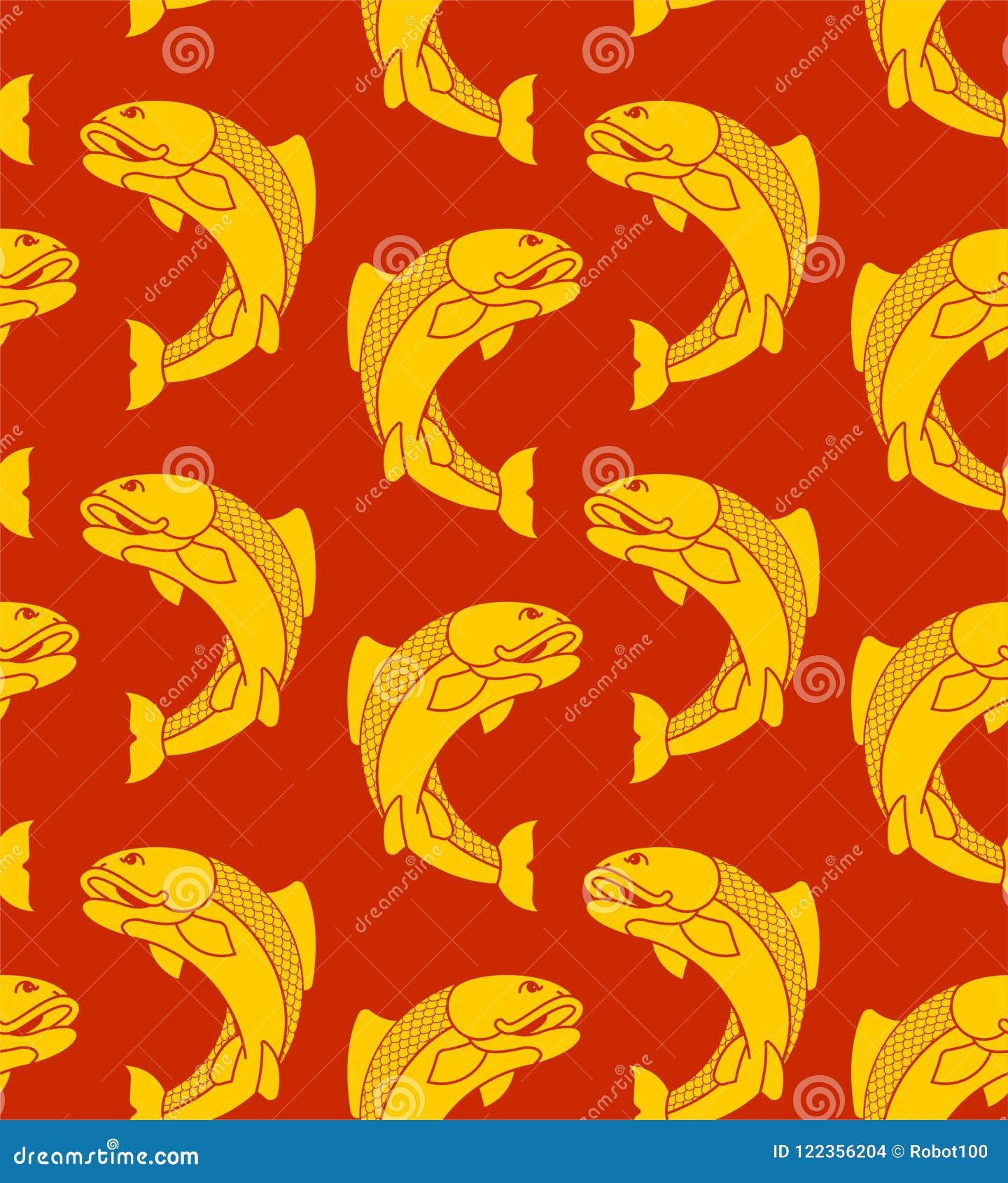 Gold Japanese Carp Pattern Seamless Koi Ornament Vector Background Stock Vector Illustration