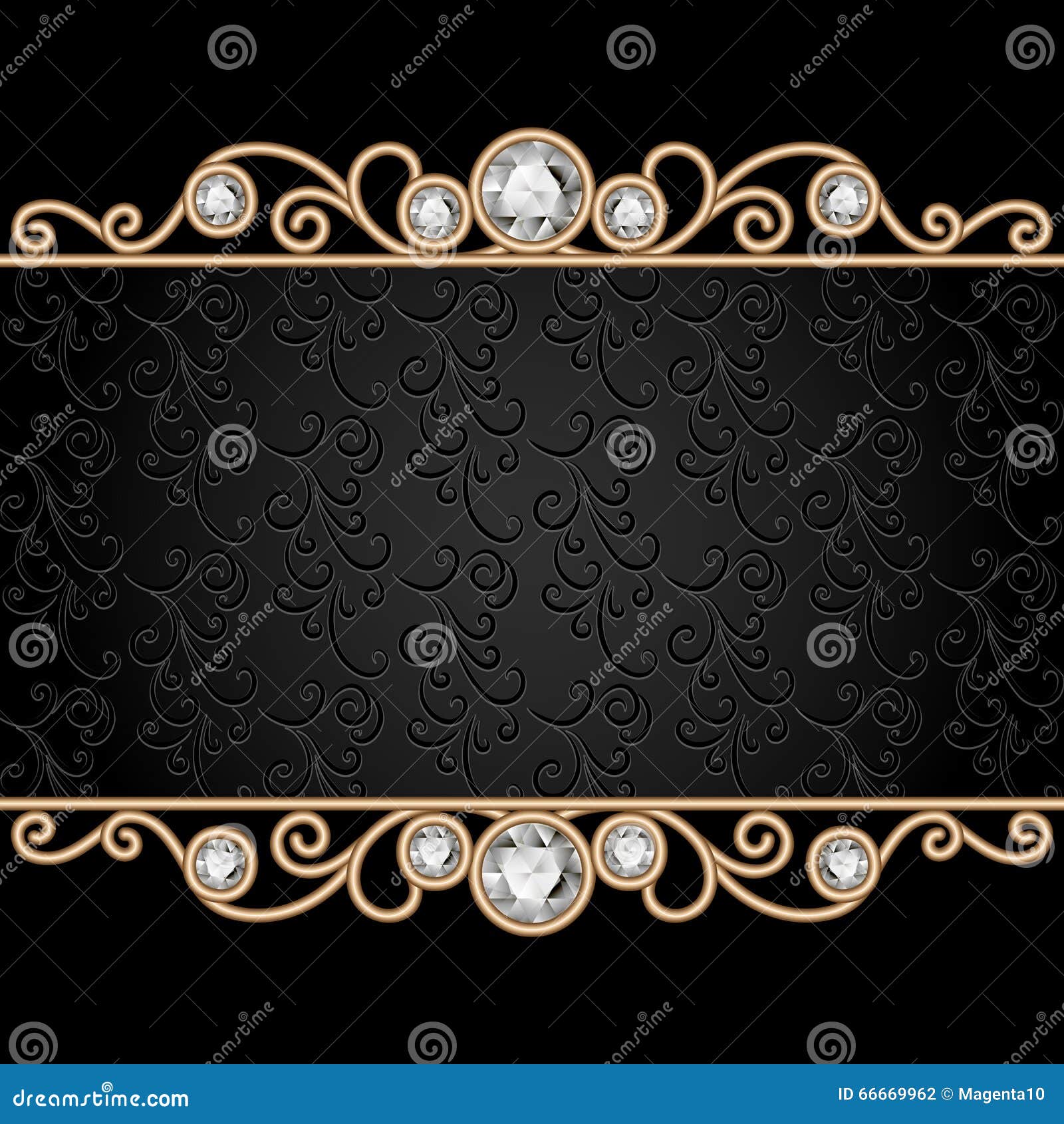 Gold Jewelry Frame on Black Stock Vector Illustration of filigree, diamonds 66669962