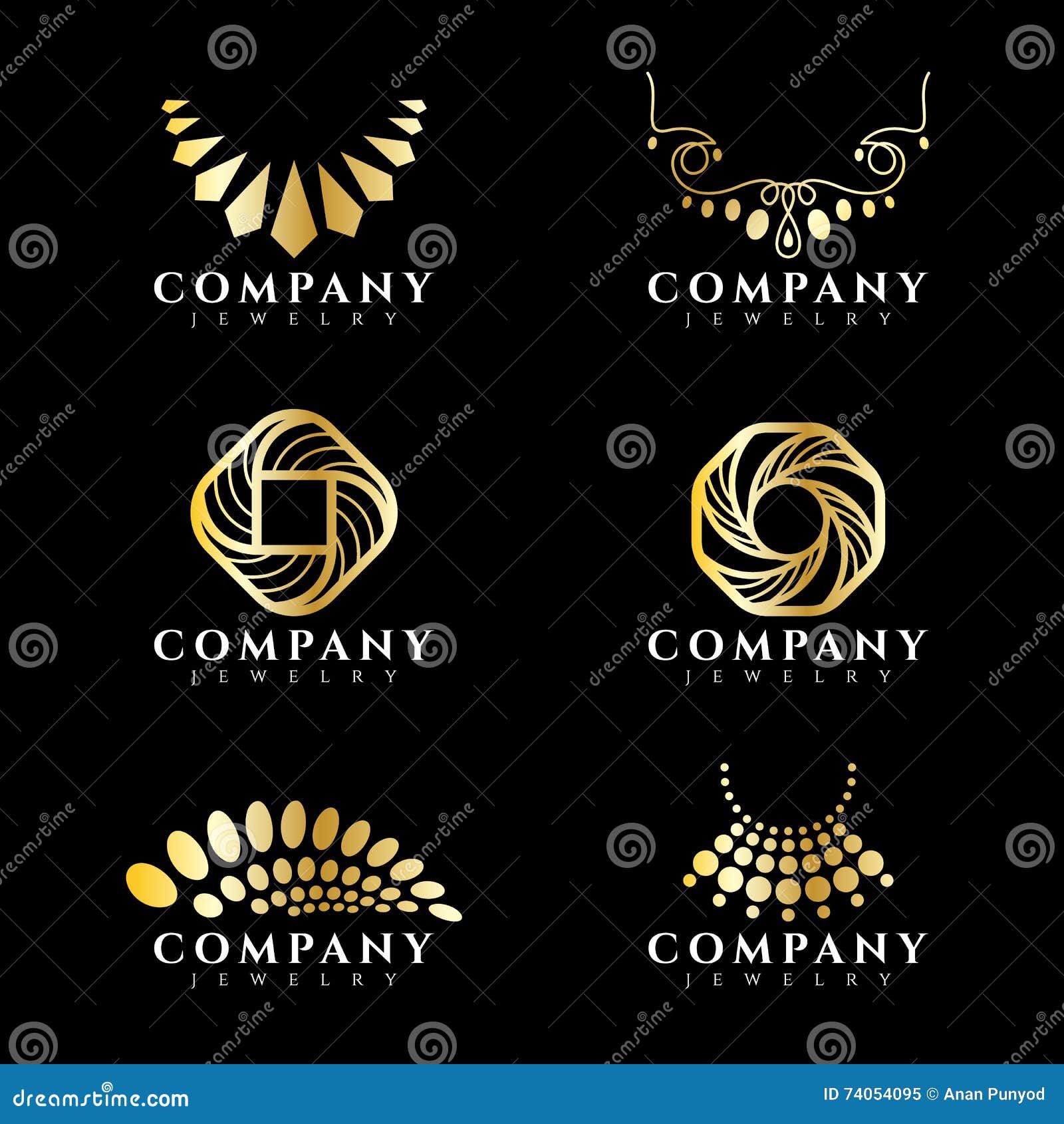 Gold Jewelry and Necklace Logo Vector Set Design Stock Vector